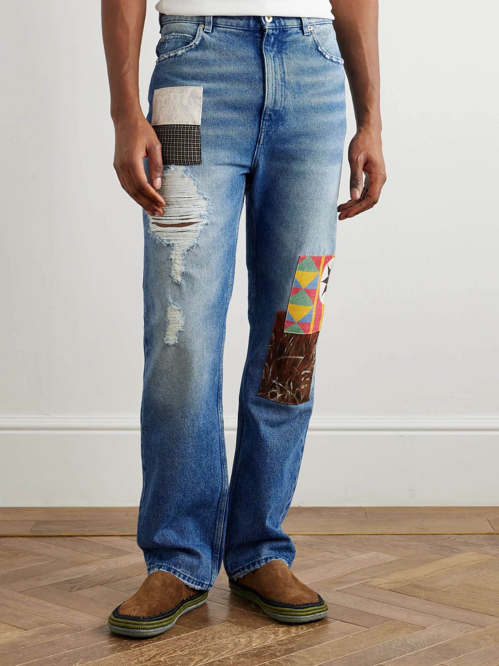 + Paula's Ibiza Straight-Leg Patchwork Distressed Jeans view