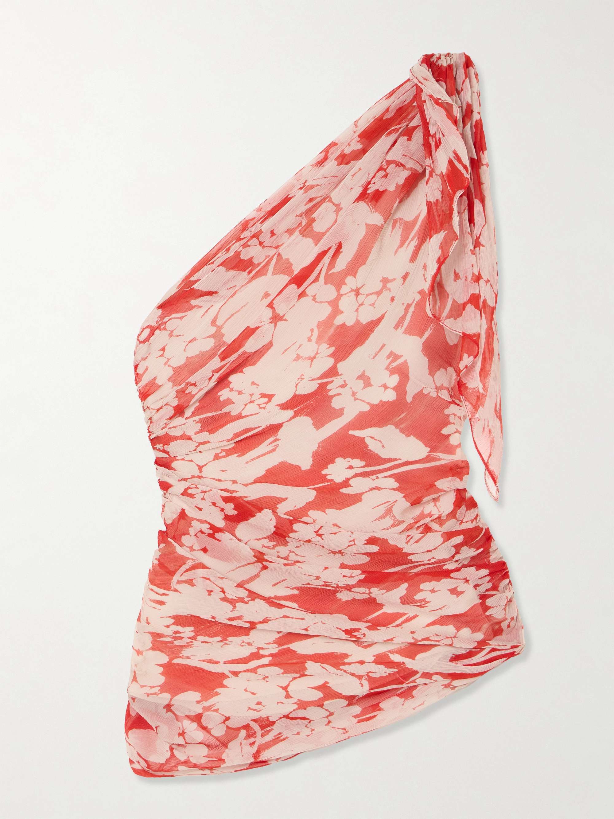 One-shoulder draped floral-print silk-georgette top hero visual
