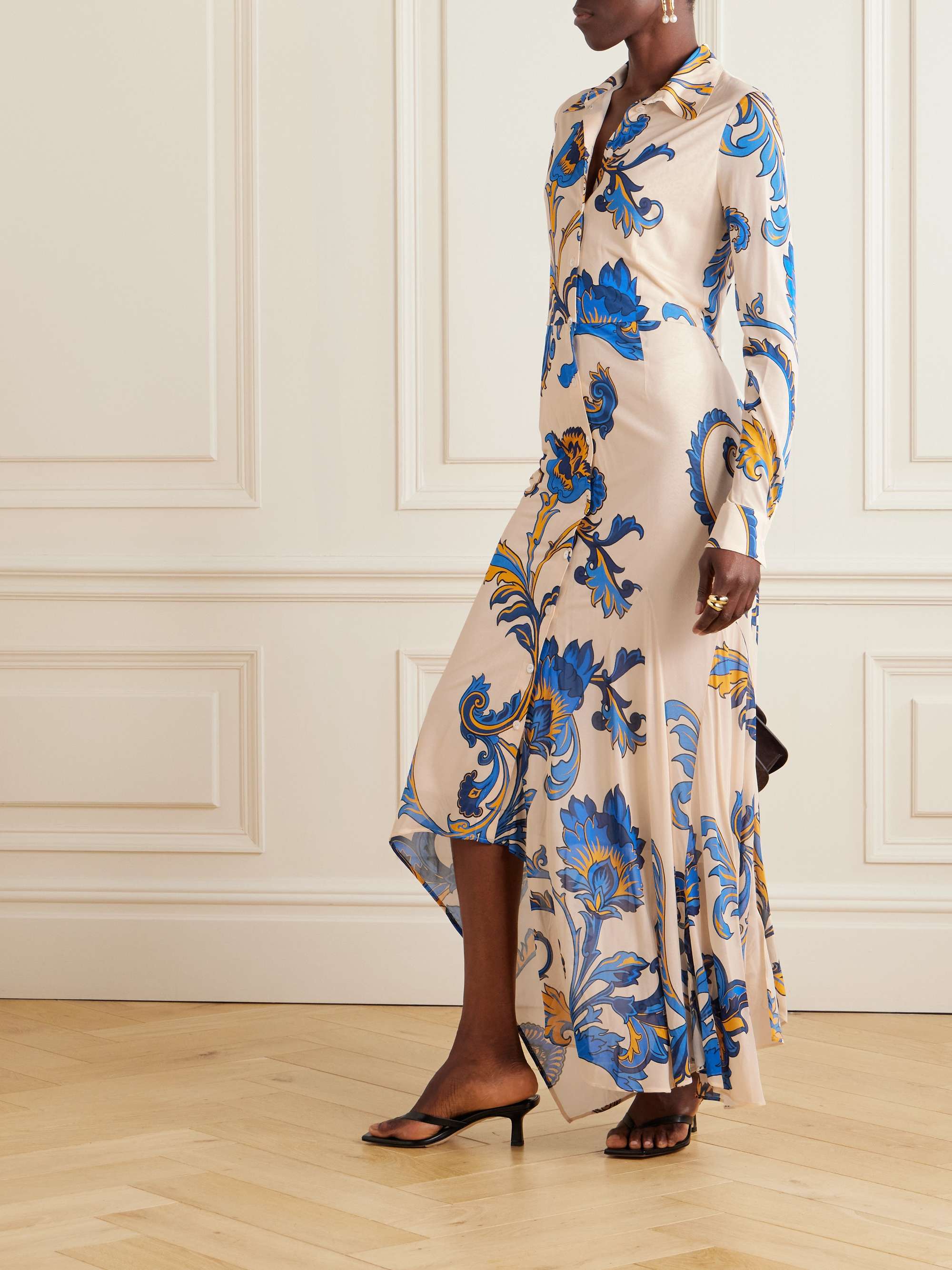 Floral-print chiffon midi shirt dress view