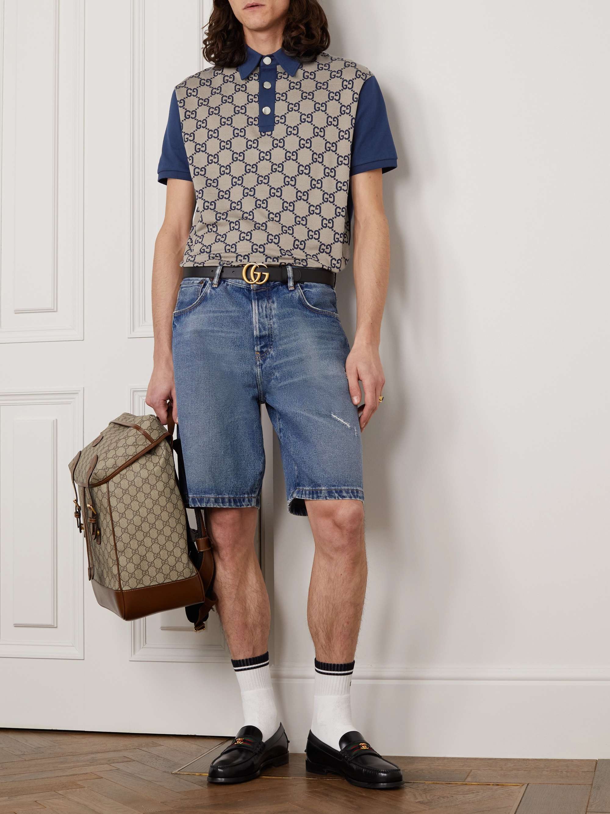 Panelled Cotton-Jersey and Logo-Jacquard Silk-Blend Polo Shirt view