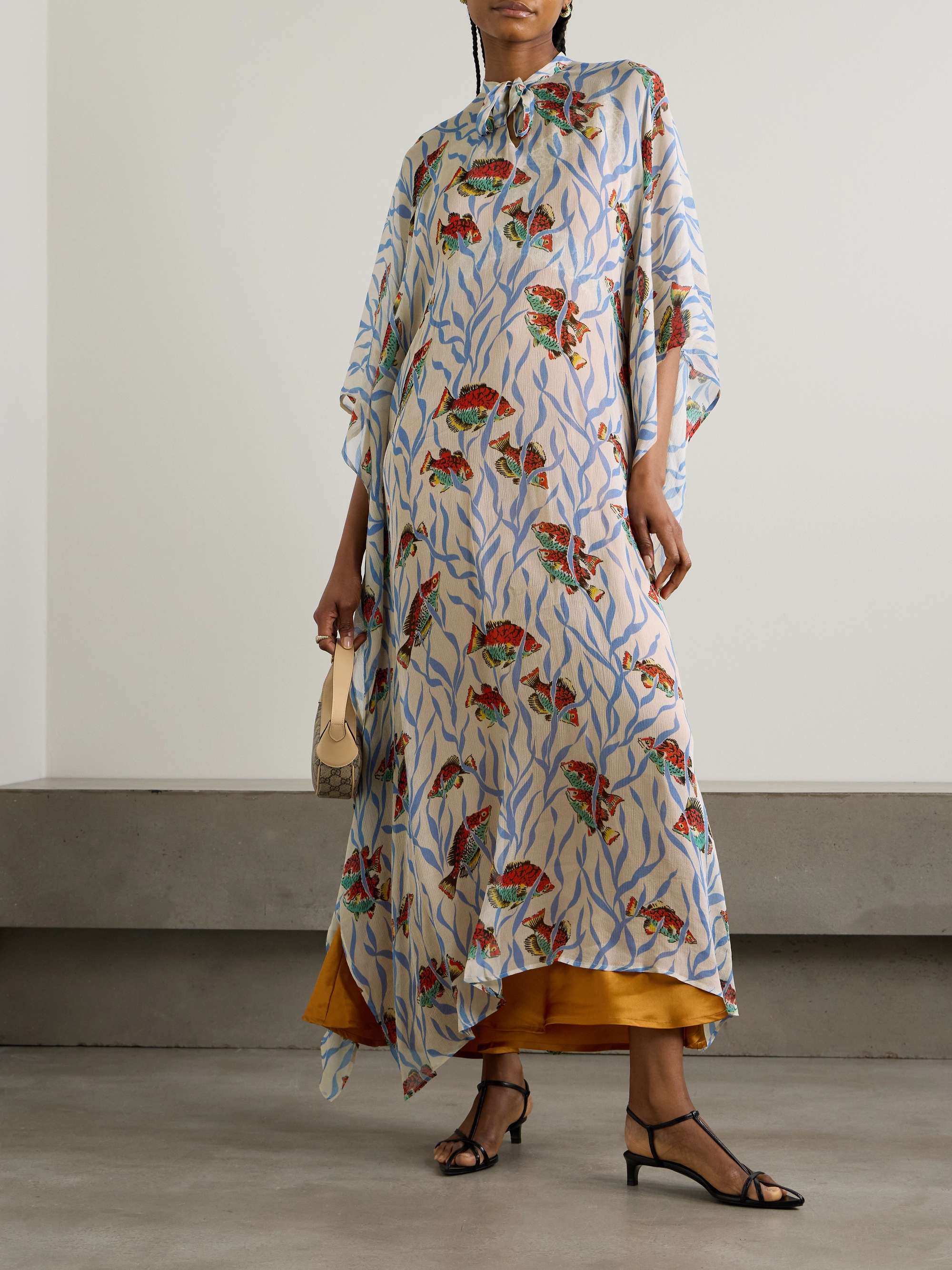 Swimmers asymmetric tie-detailed printed crepon maxi dress view