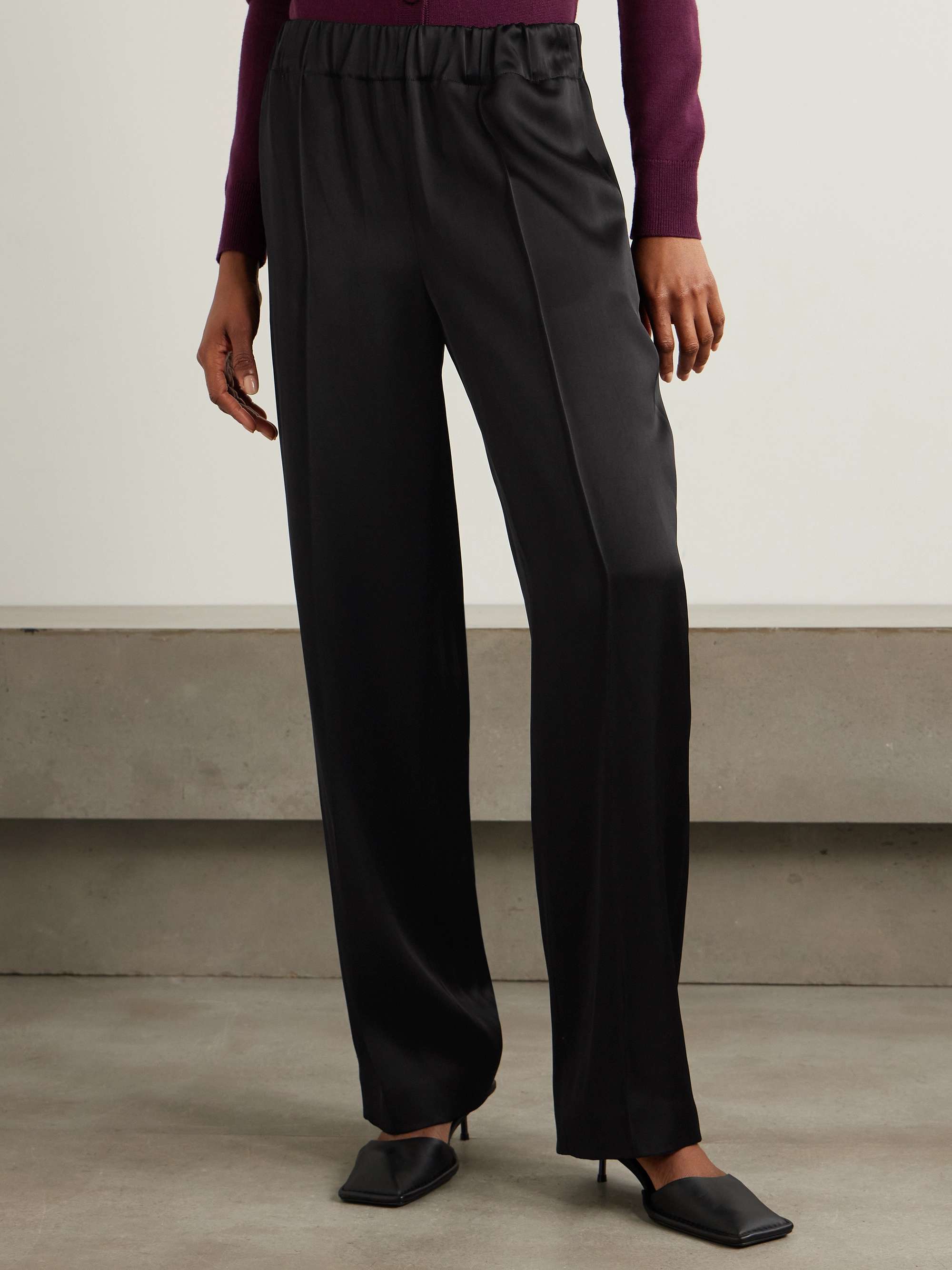 Pleated satin straight-leg track pants view