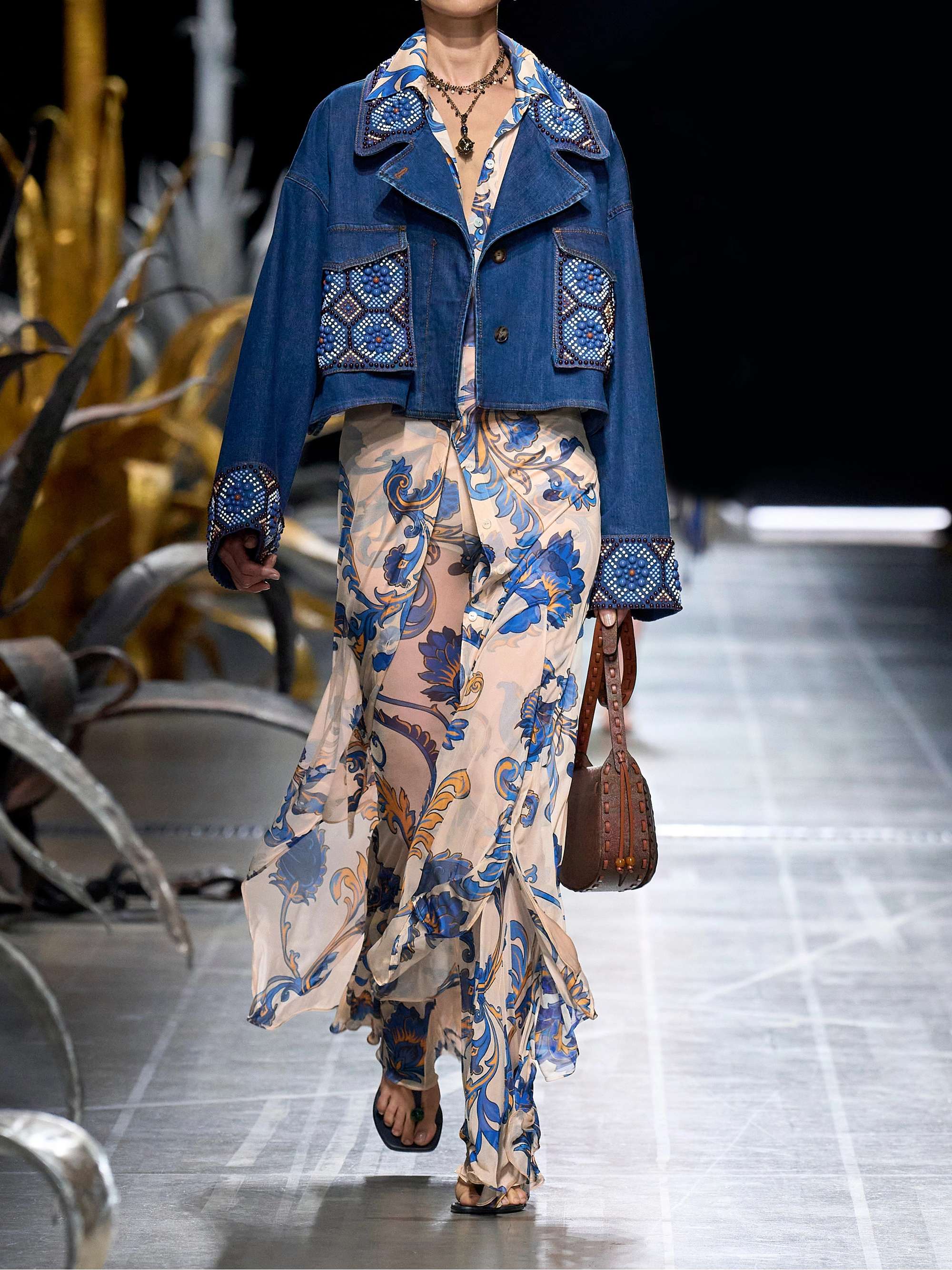 Floral-print chiffon midi shirt dress view