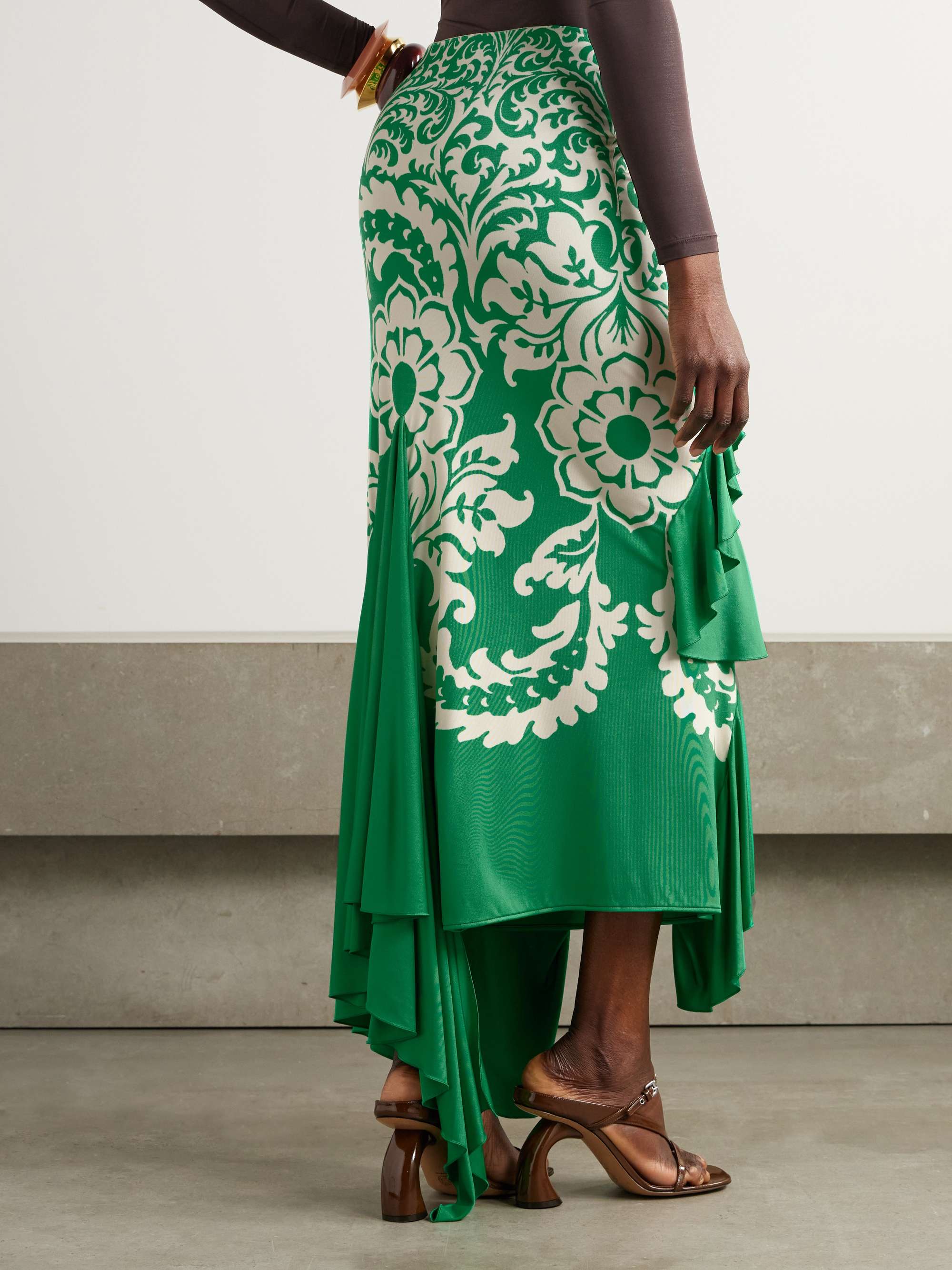 Ruffled printed stretch-cady midi skirt view