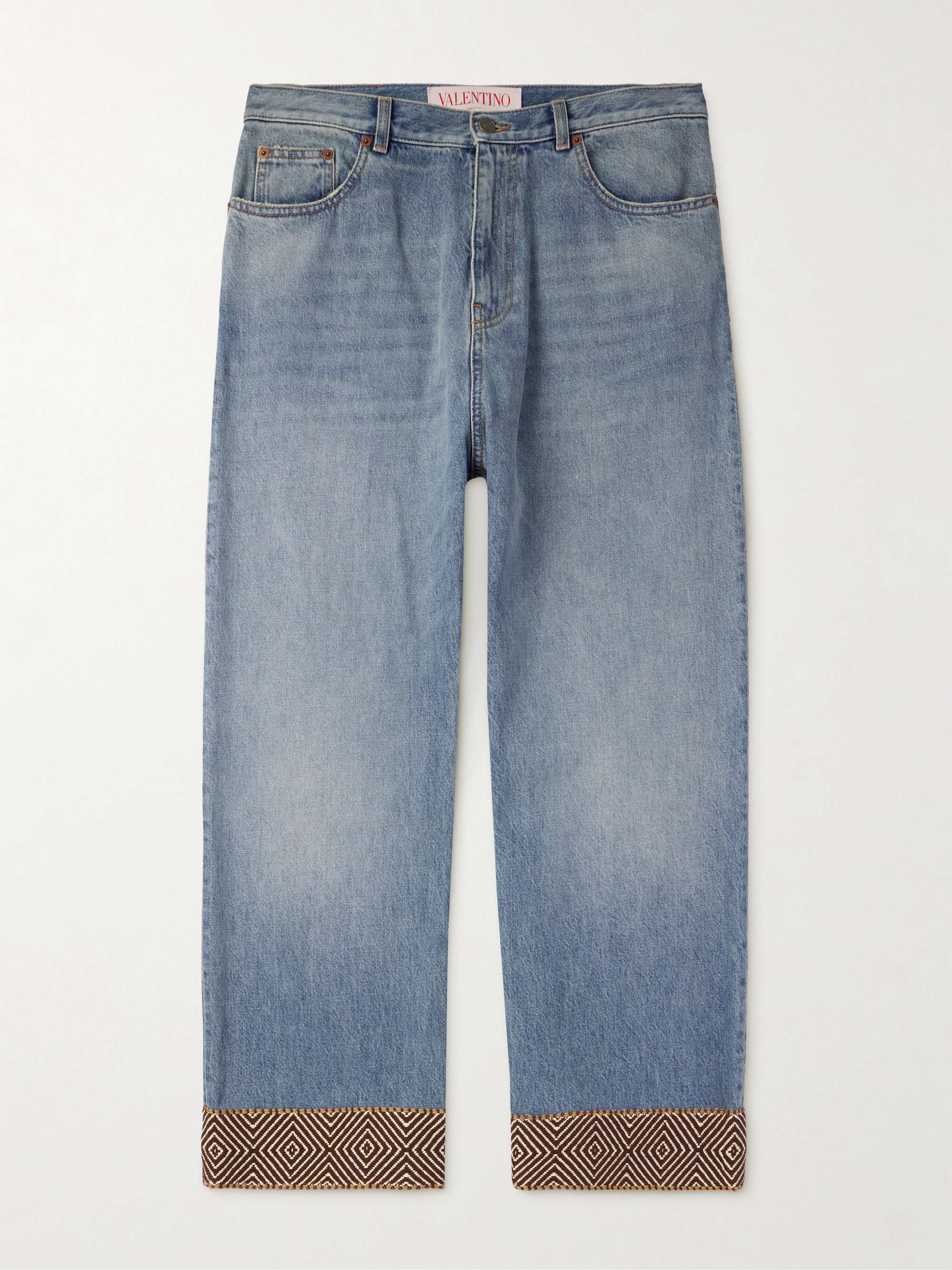 Straight-Leg Cropped Logo-Appliquéd Jacquard-Trimmed Jeans hero visual
