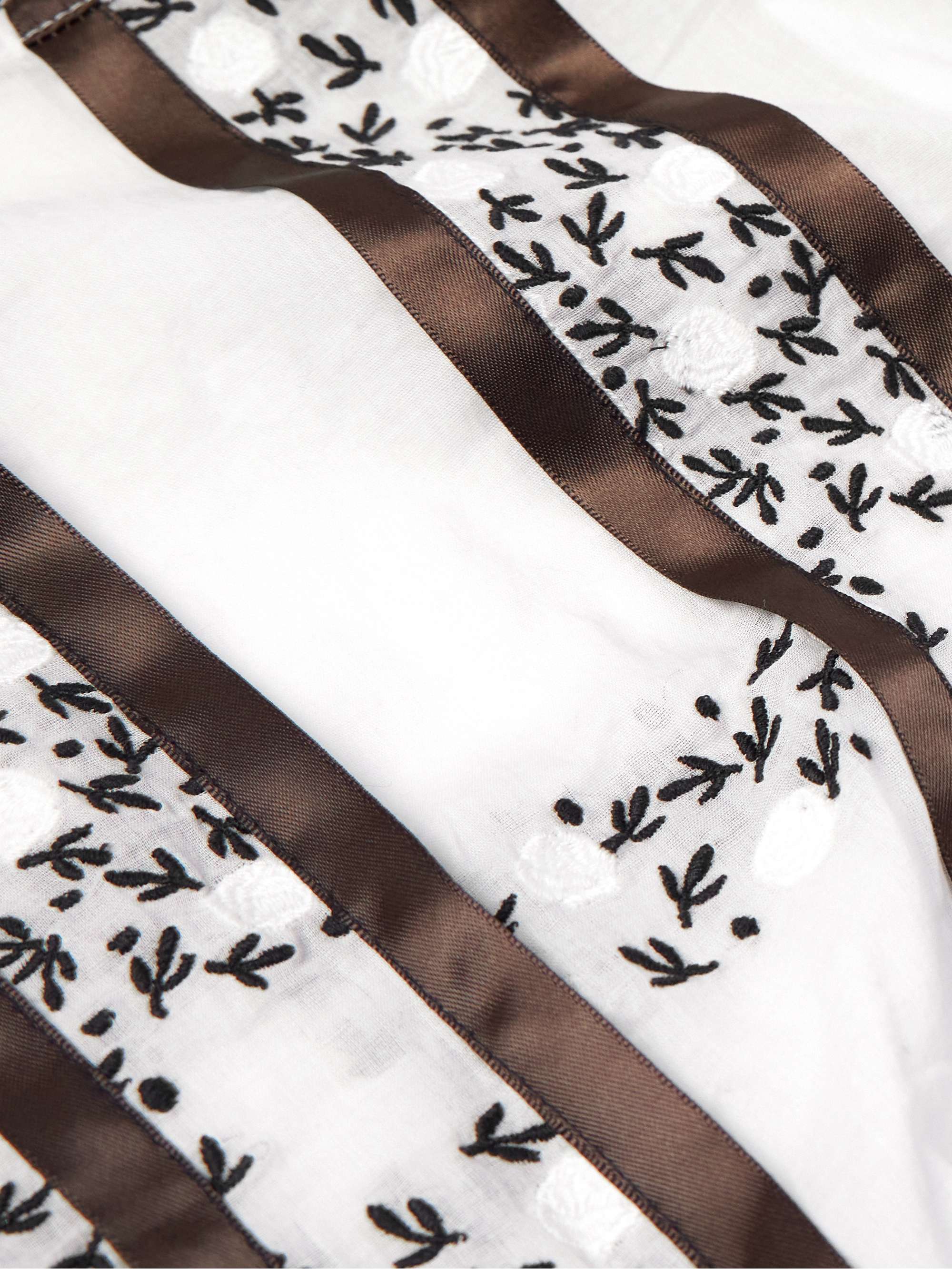 Camp-Collar Satin-Trimmed Embroidered Cotton-Voile Shirt view