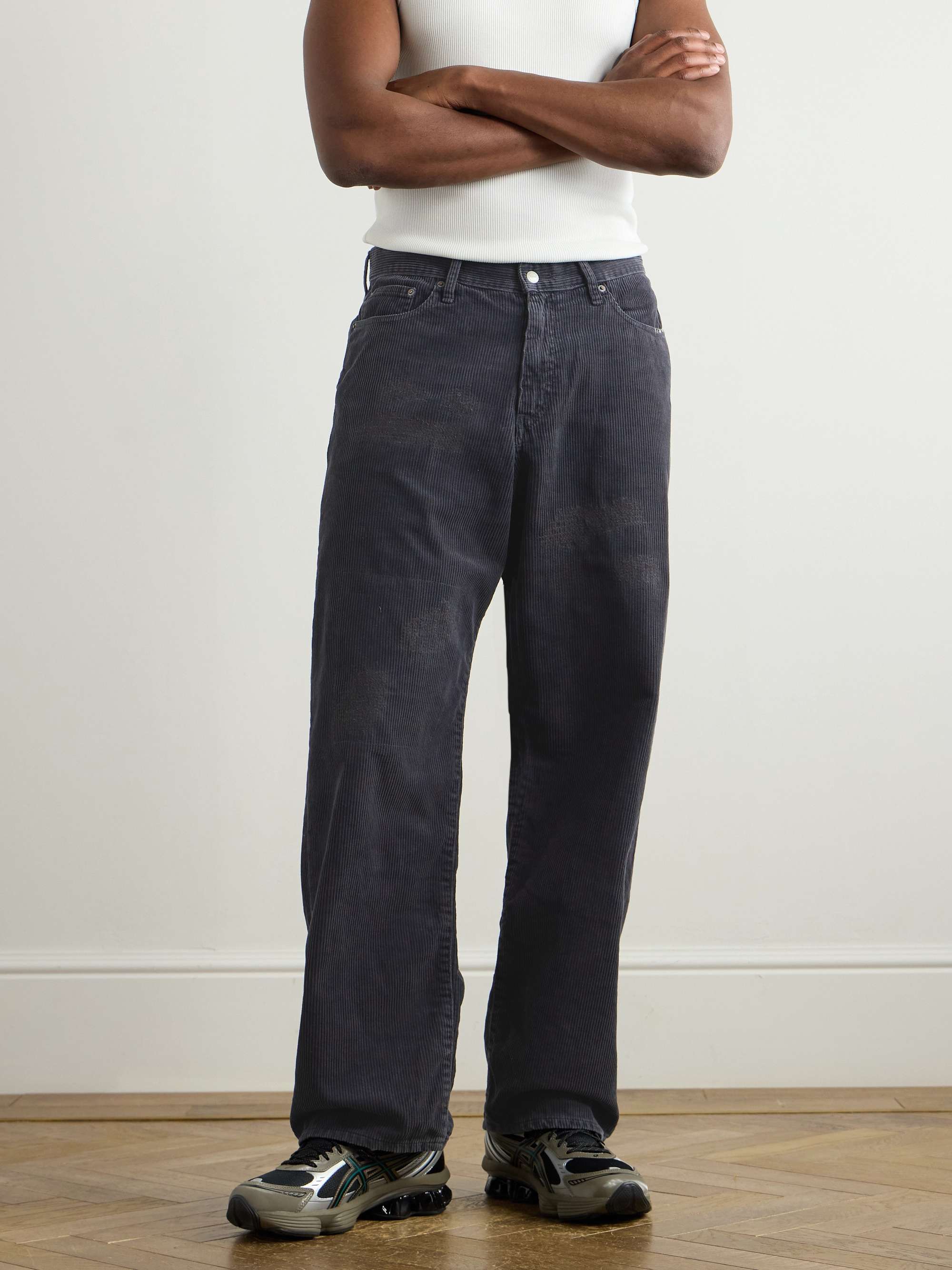 Savage Wide-Leg Distressed Cotton-Corduroy Trousers view
