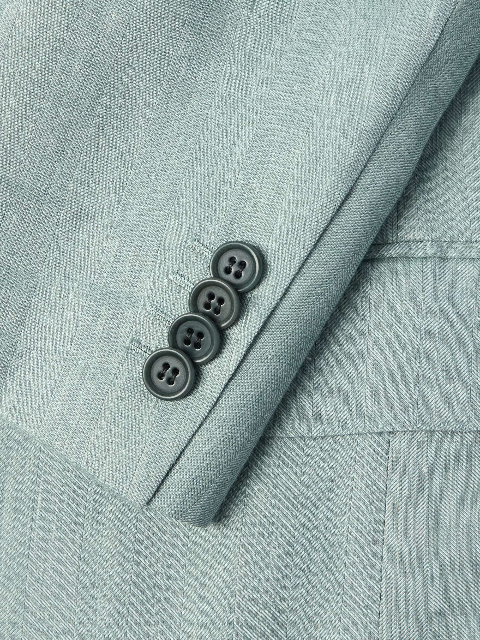 Double-Breasted Herringbone Linen, Wool and Silk-Blend Suit Jacket view