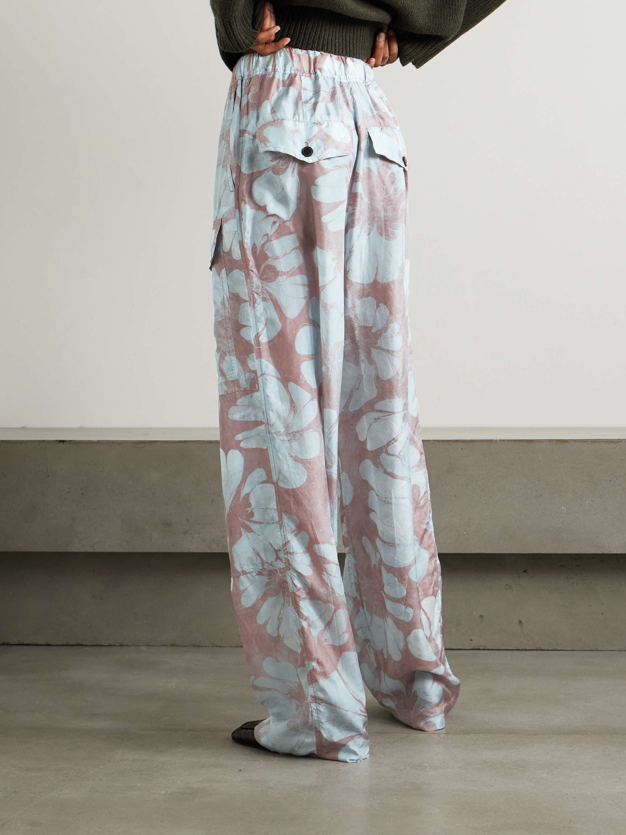 Grosgrain-trimmed floral-print silk-voile wide-leg pants view