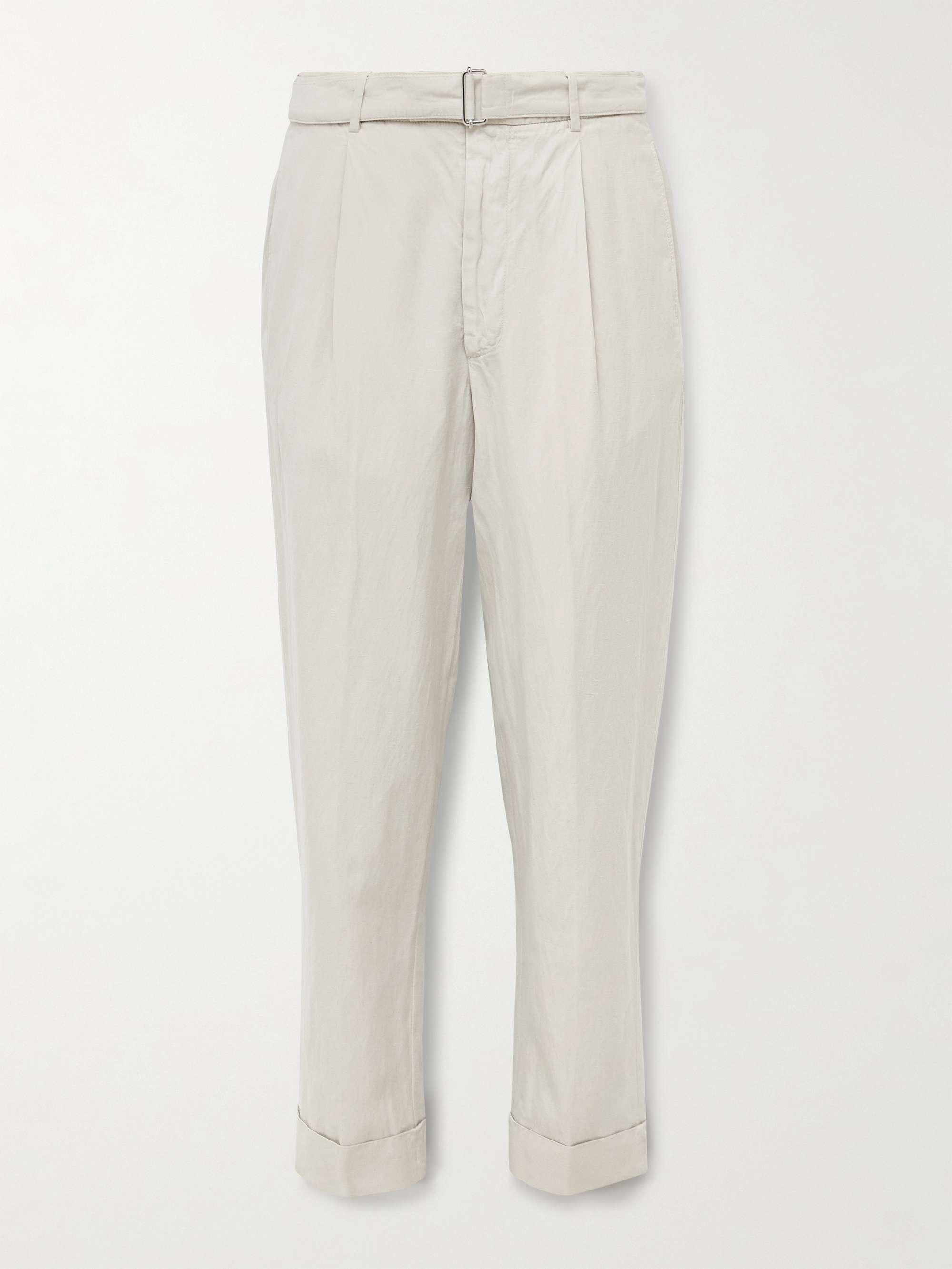 Hugo Straight-Leg Belted Pleated Garment-Dyed Lyocell, Linen and Cotton-Blend Trousers hero visual