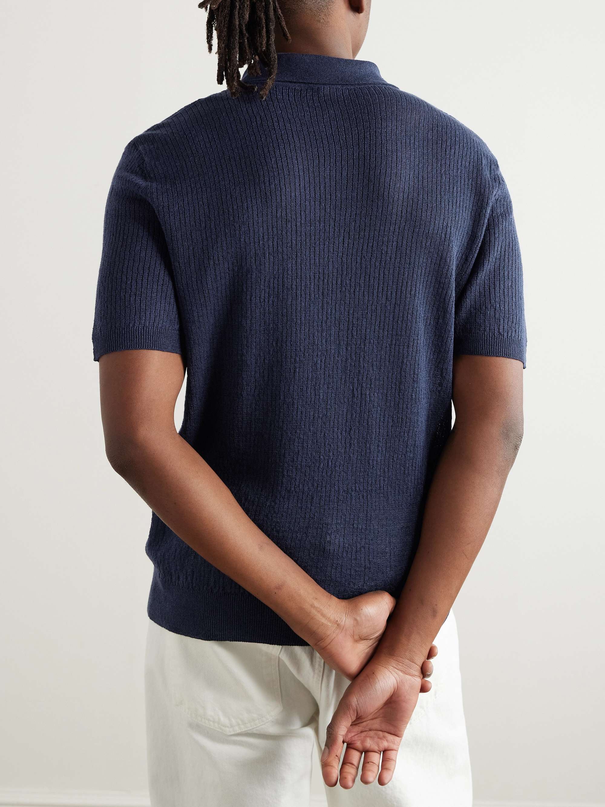 Marco Slim-Fit Ribbed Linen and Cotton-Blend Polo Shirt view