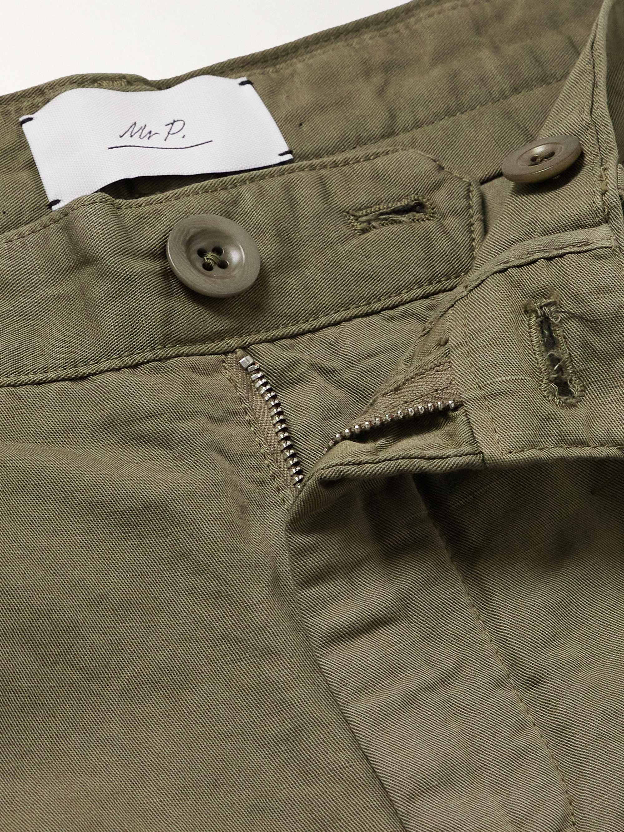 Straight-Leg Pleated Garment-Dyed Cotton and Linen-Blend Trousers view