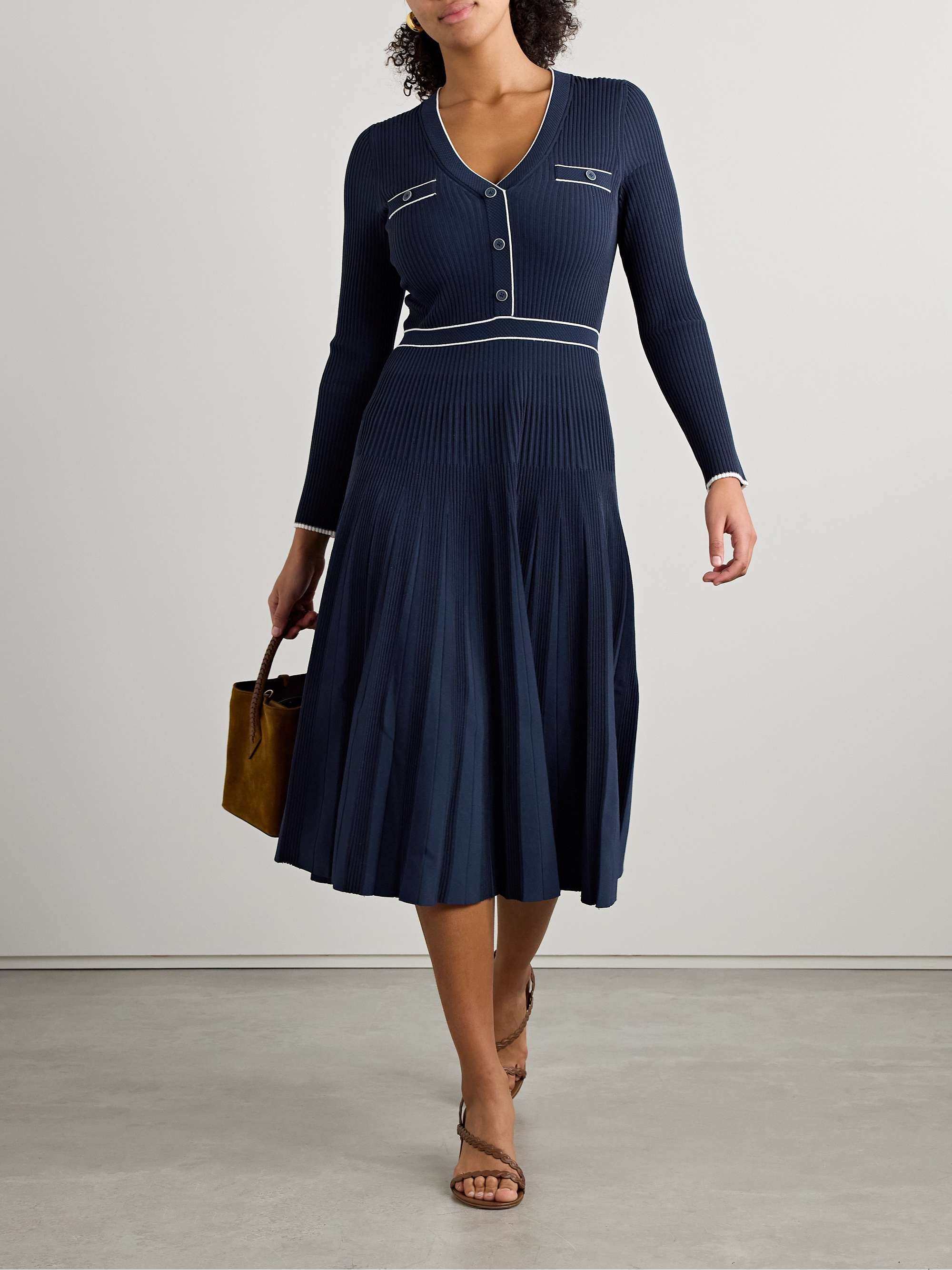Heloisa pleated striped ribbed-knit midi dress view