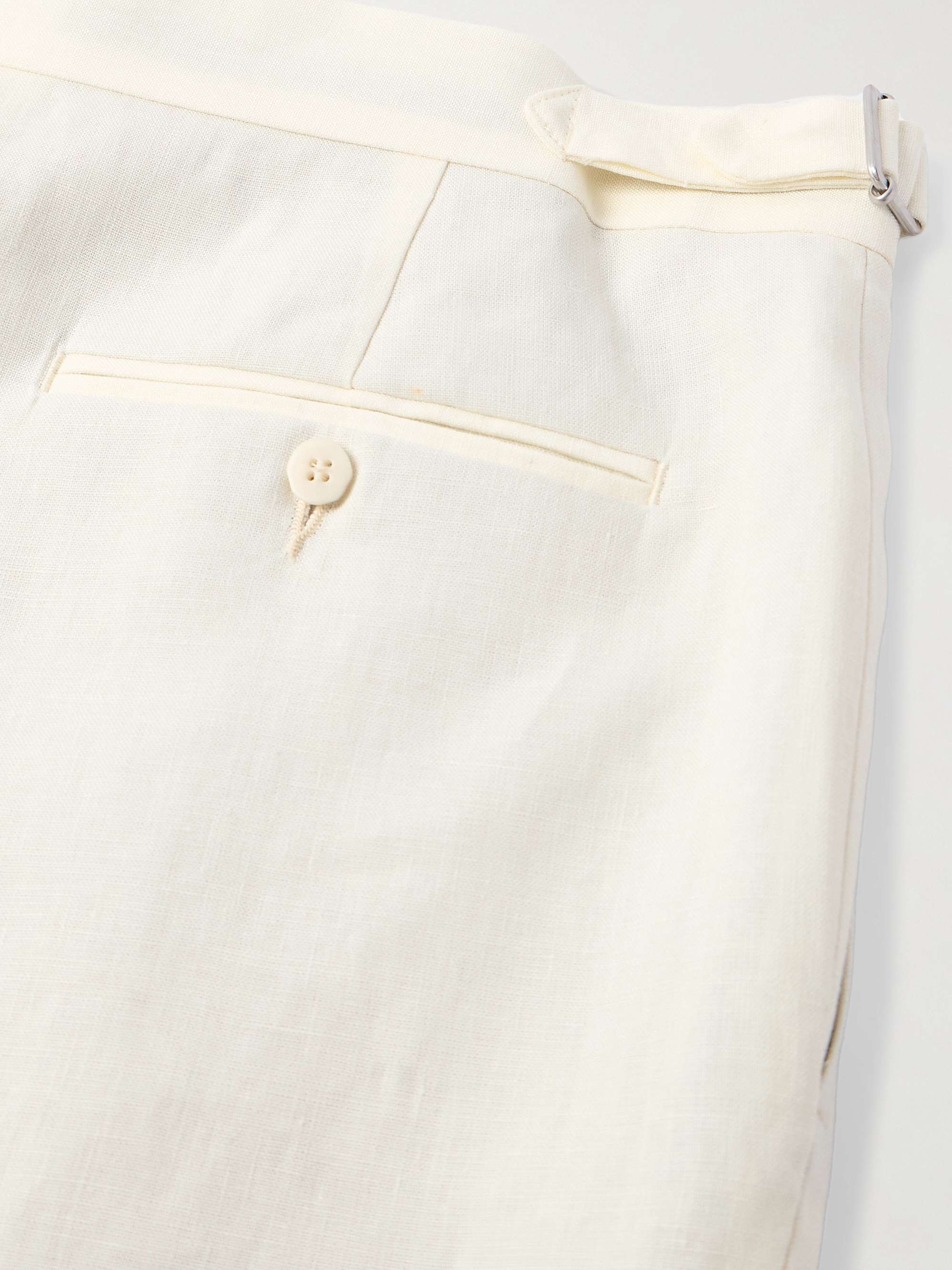 Straight-Leg Pleated Linen-Canvas Trousers view