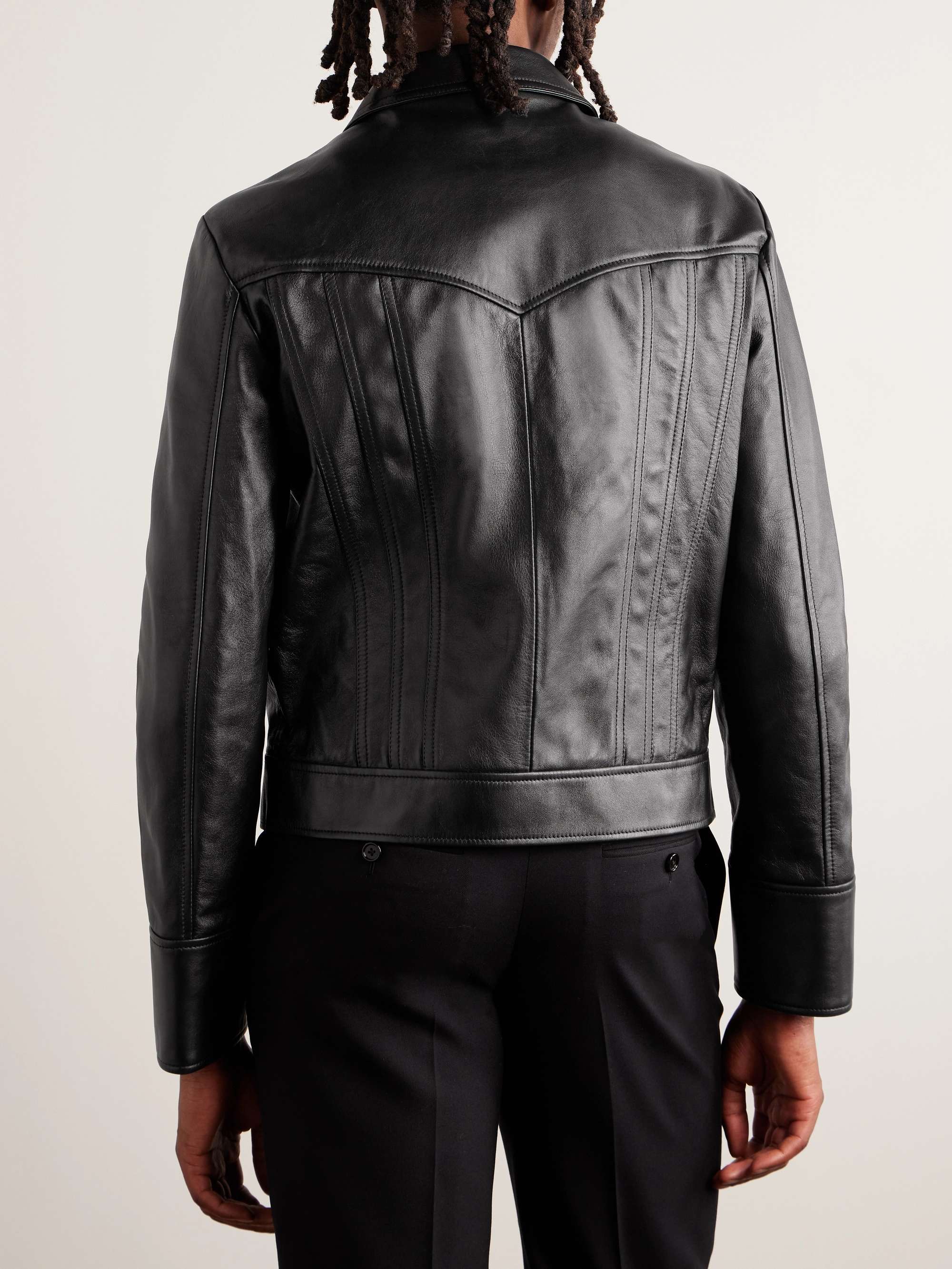 Slim-Fit Panelled Leather Jacket view