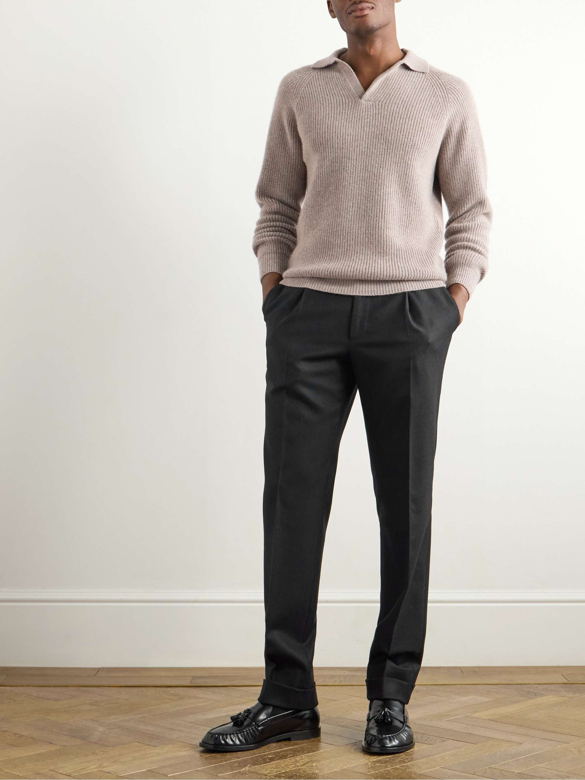Tapered Pleated Wool-Twill Suit Trousers view