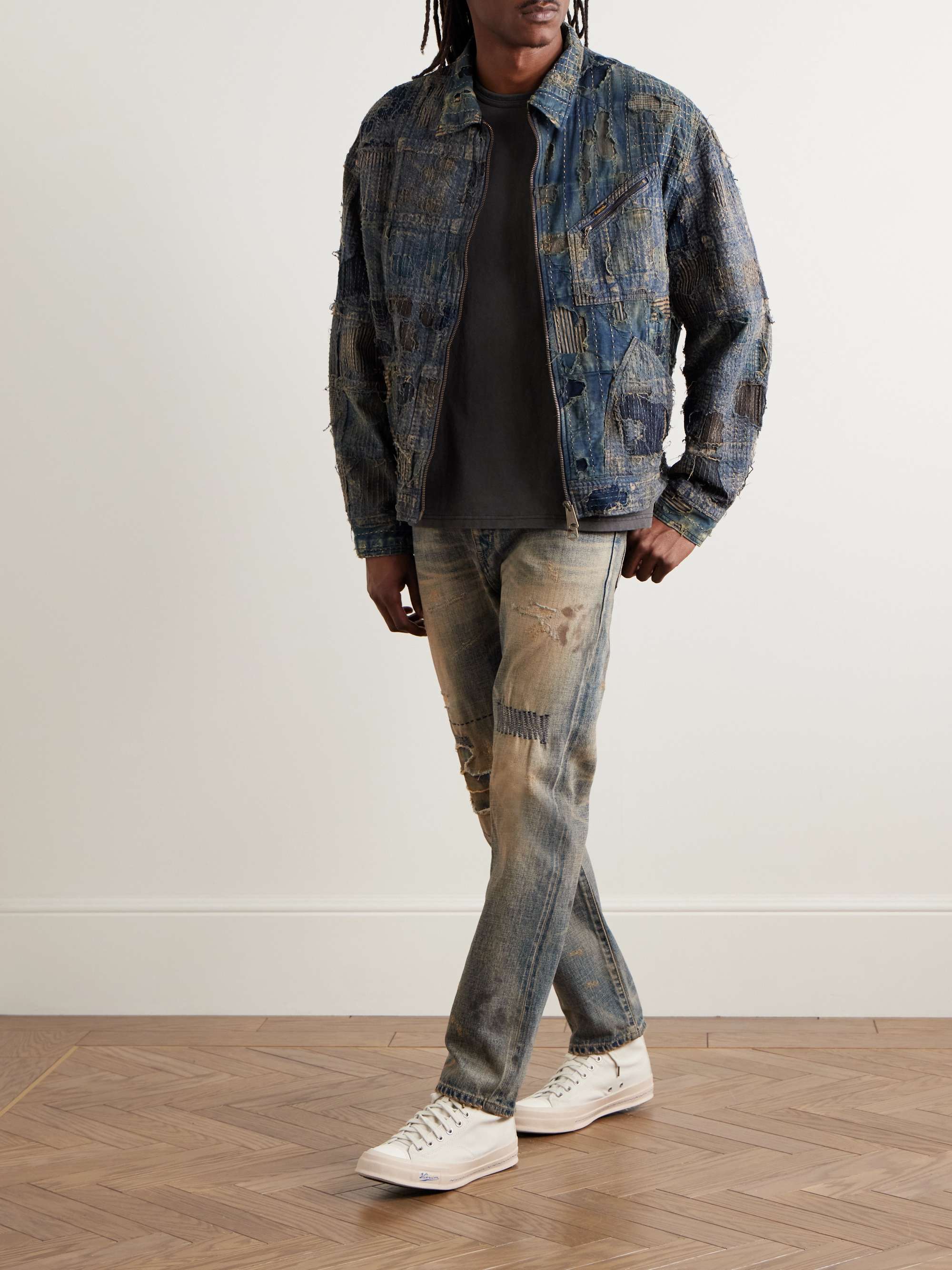 Savage Slim-Fit Straight-Leg Distressed Selvedge Jeans view