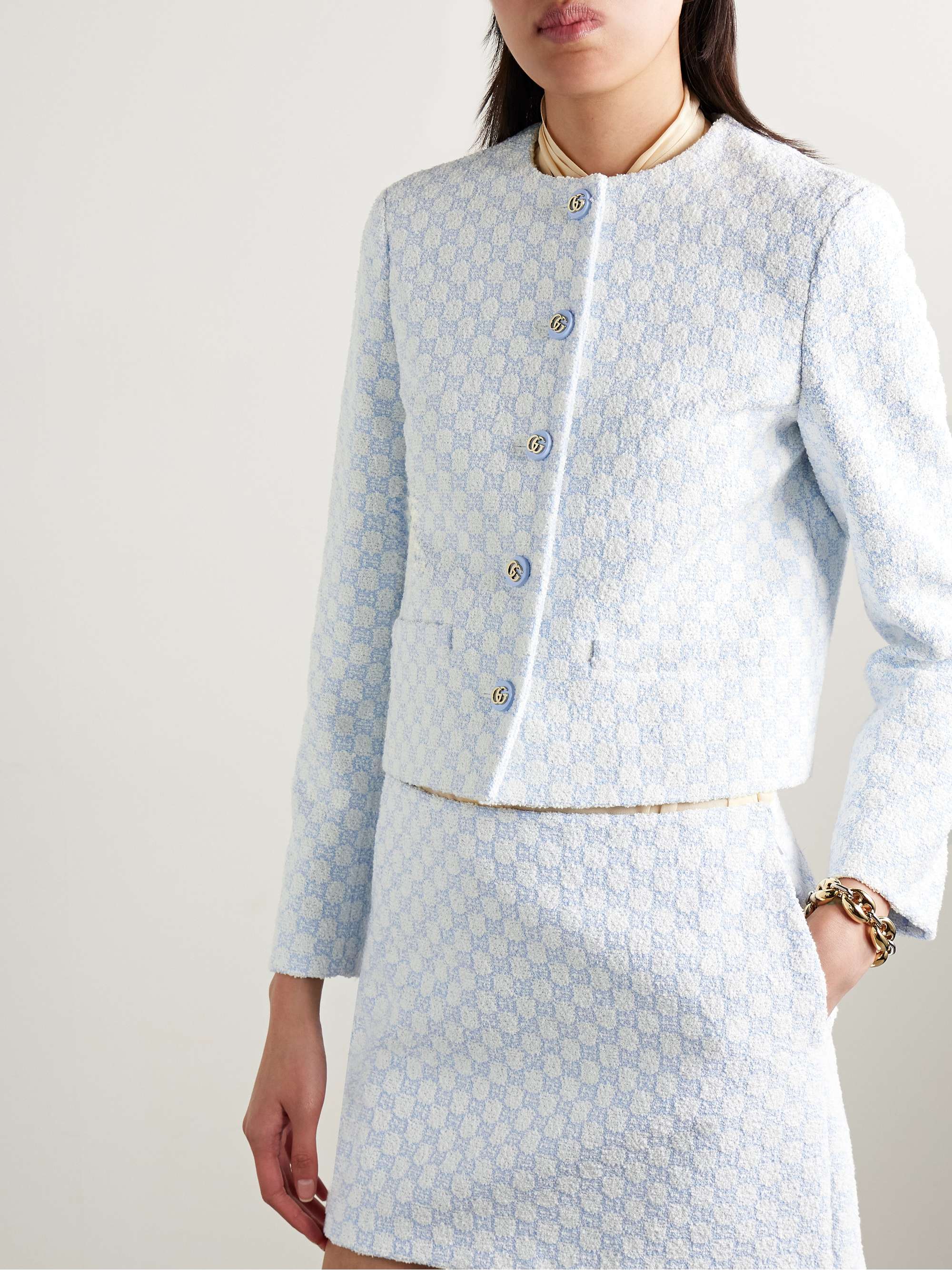 Cropped jacquard-knit cotton-blend bouclé-tweed jacket view