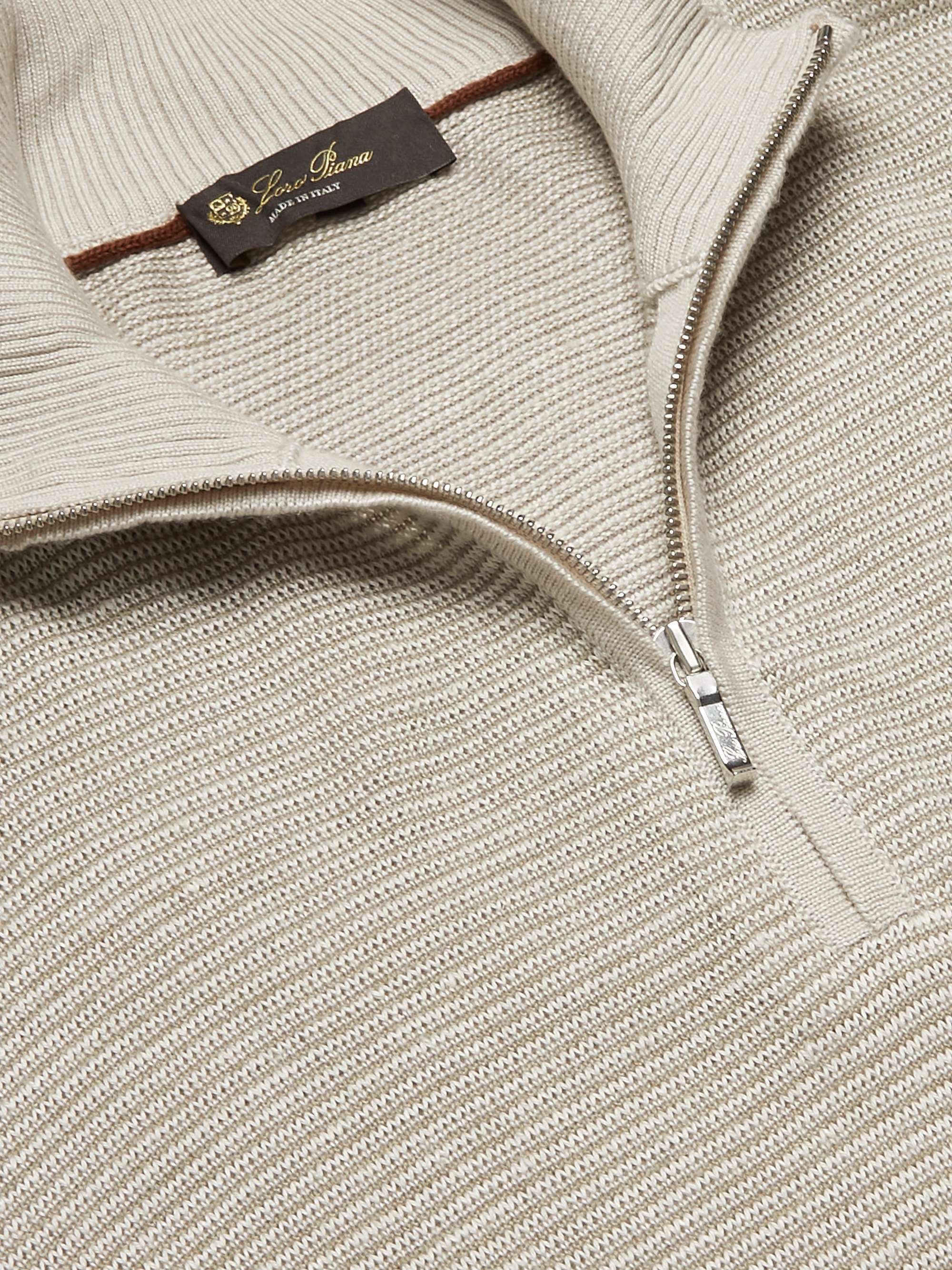 Slim-Fit Ribbed Silk, Cashmere and Linen-Blend Half-Zip Sweater view