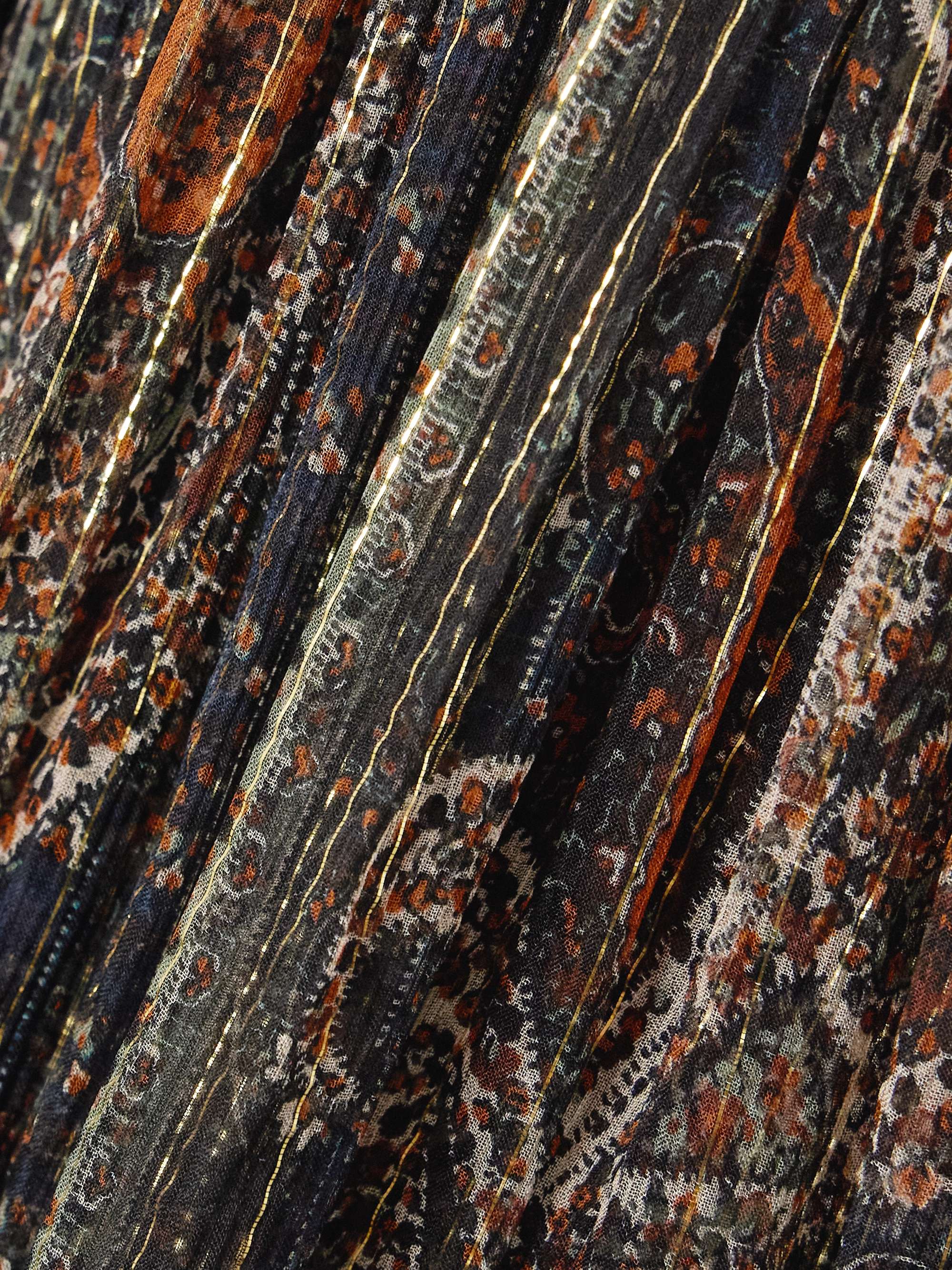 Smocked metallic paisley-print silk-blend chiffon maxi dress view