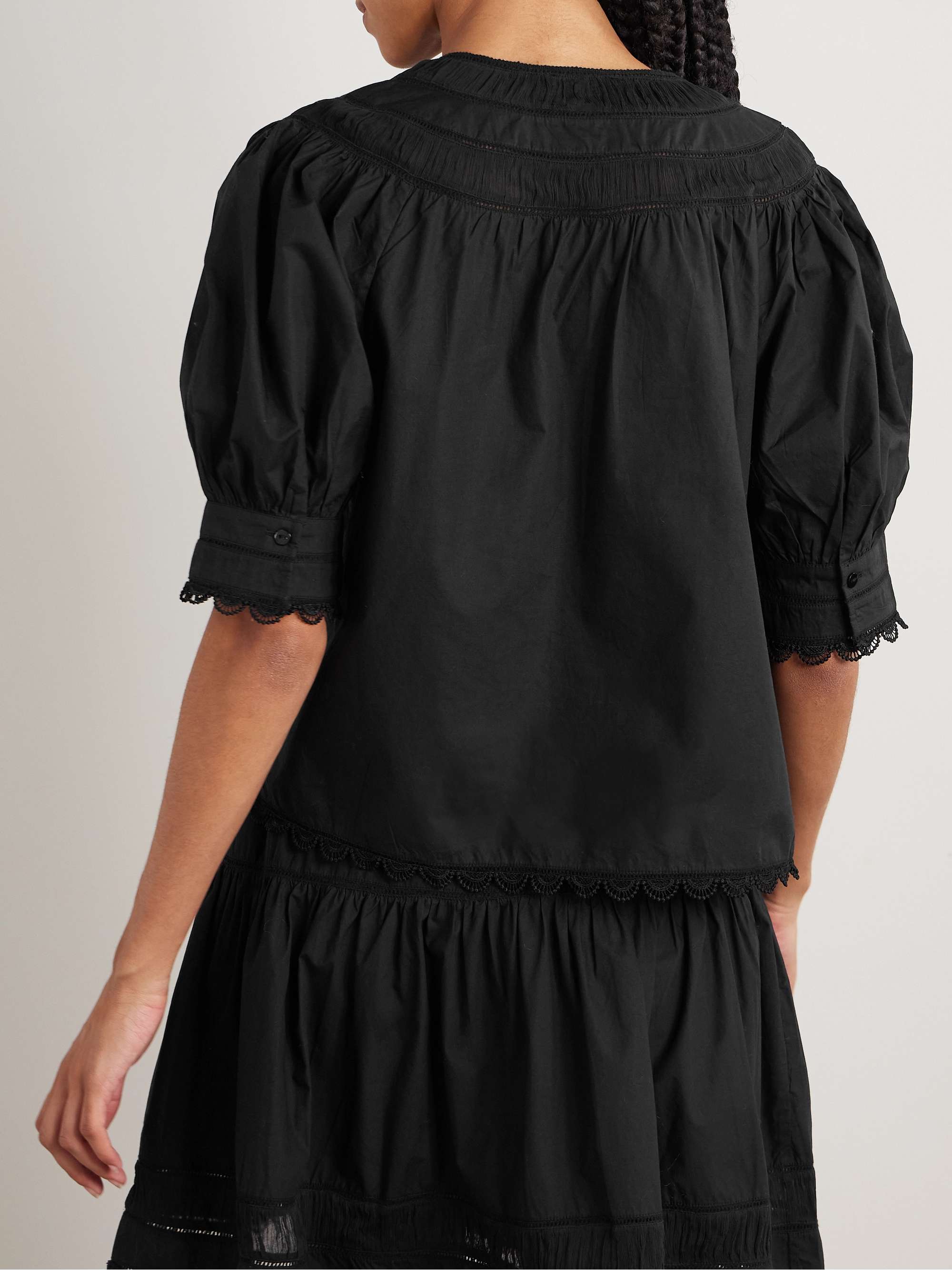 Dylan plissé-chiffon and lace-trimmed cotton-poplin blouse view