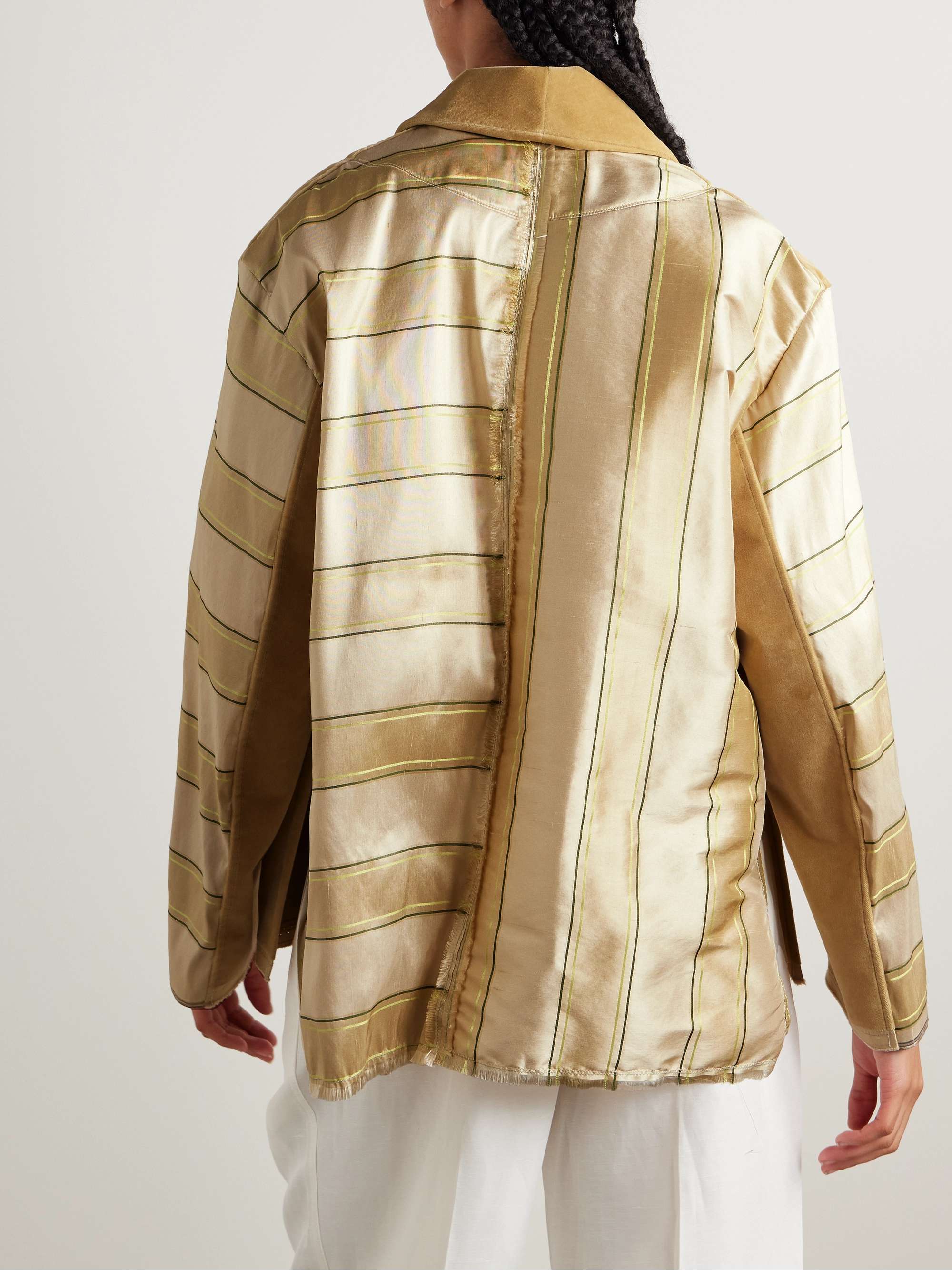 Paneled cotton-velvet and striped silk blazer view