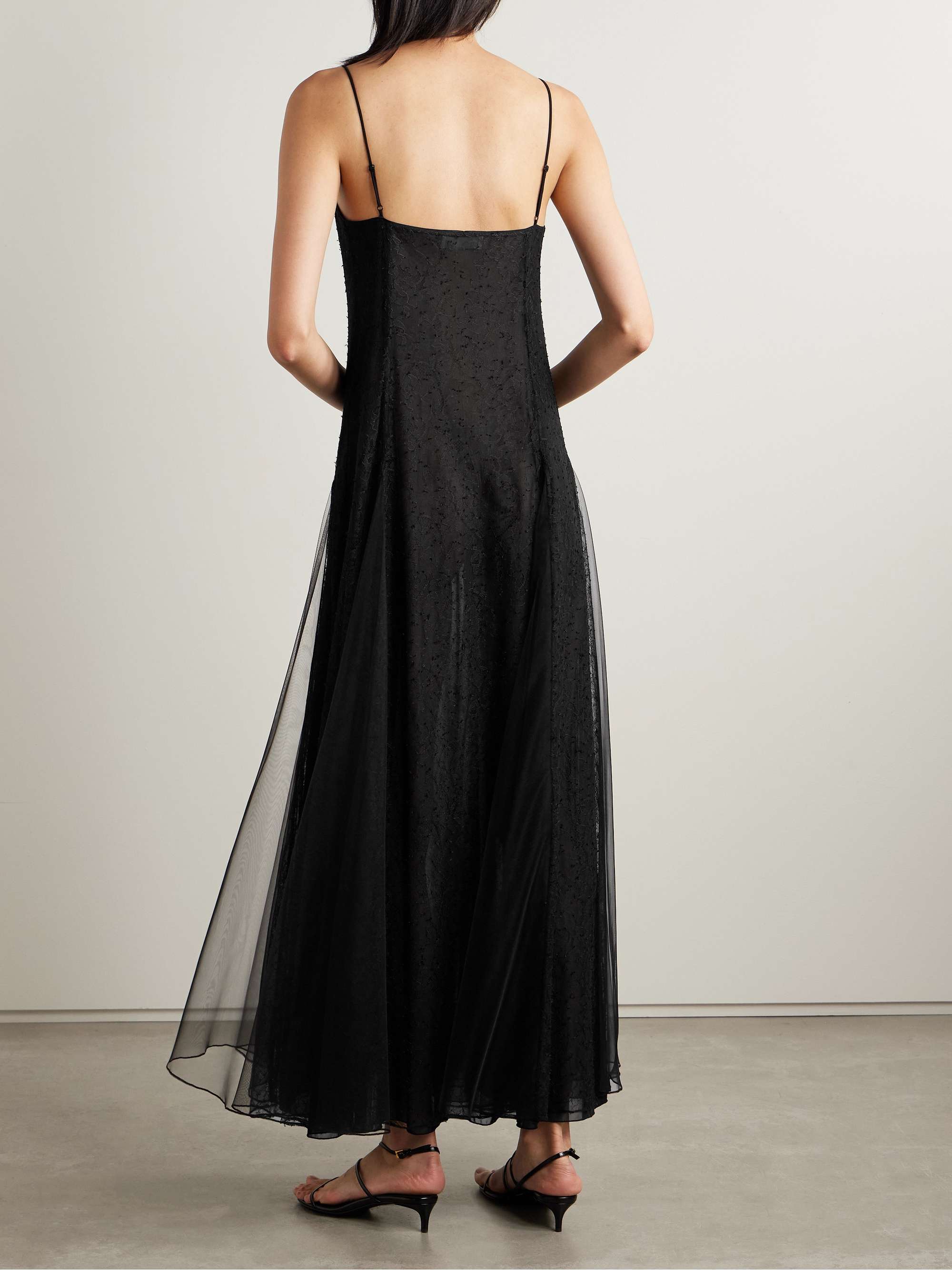 Gigi tulle-paneled Chantilly lace maxi dress view