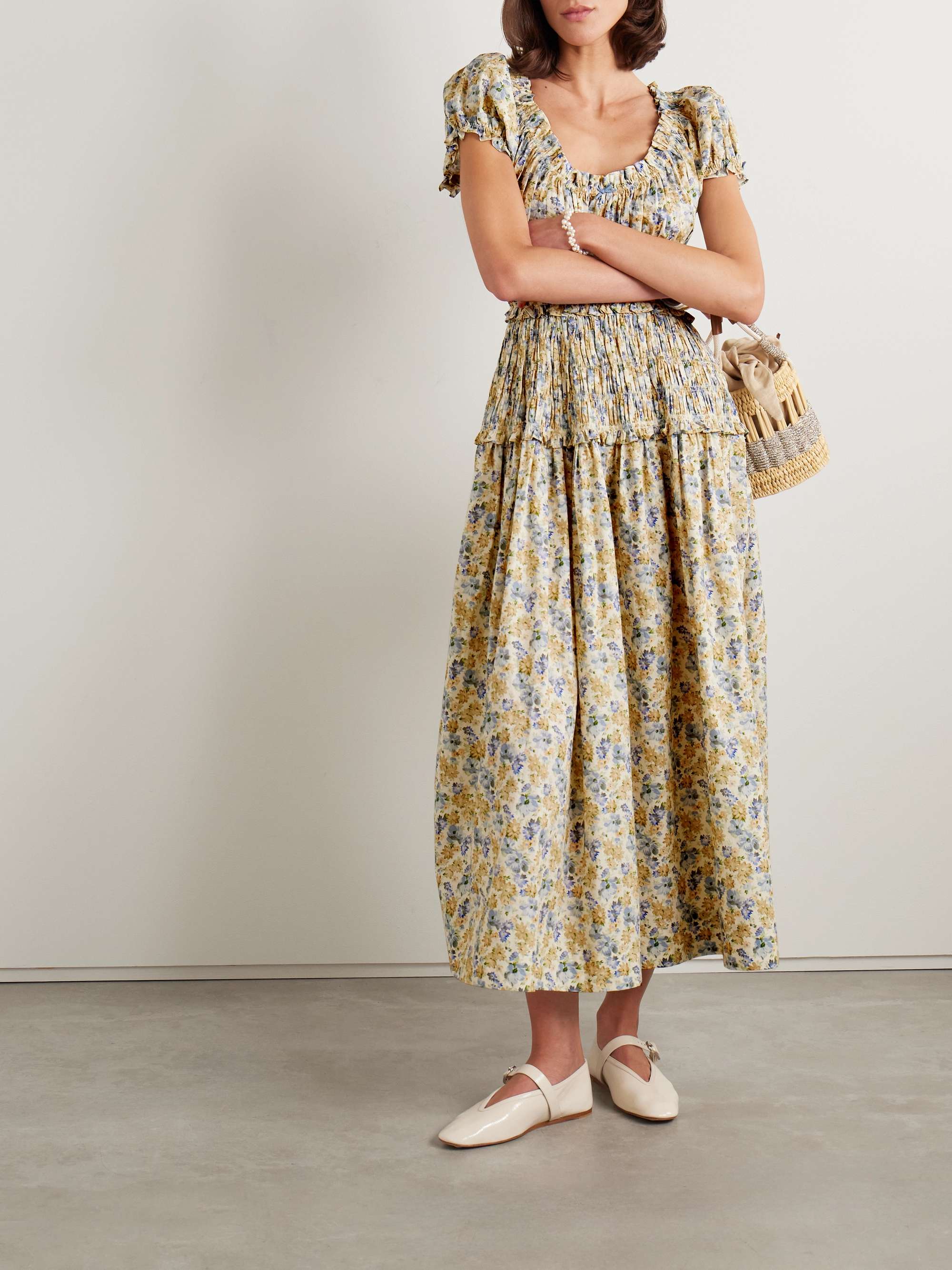 Leanne shirred floral-print cotton-voile midi dress view