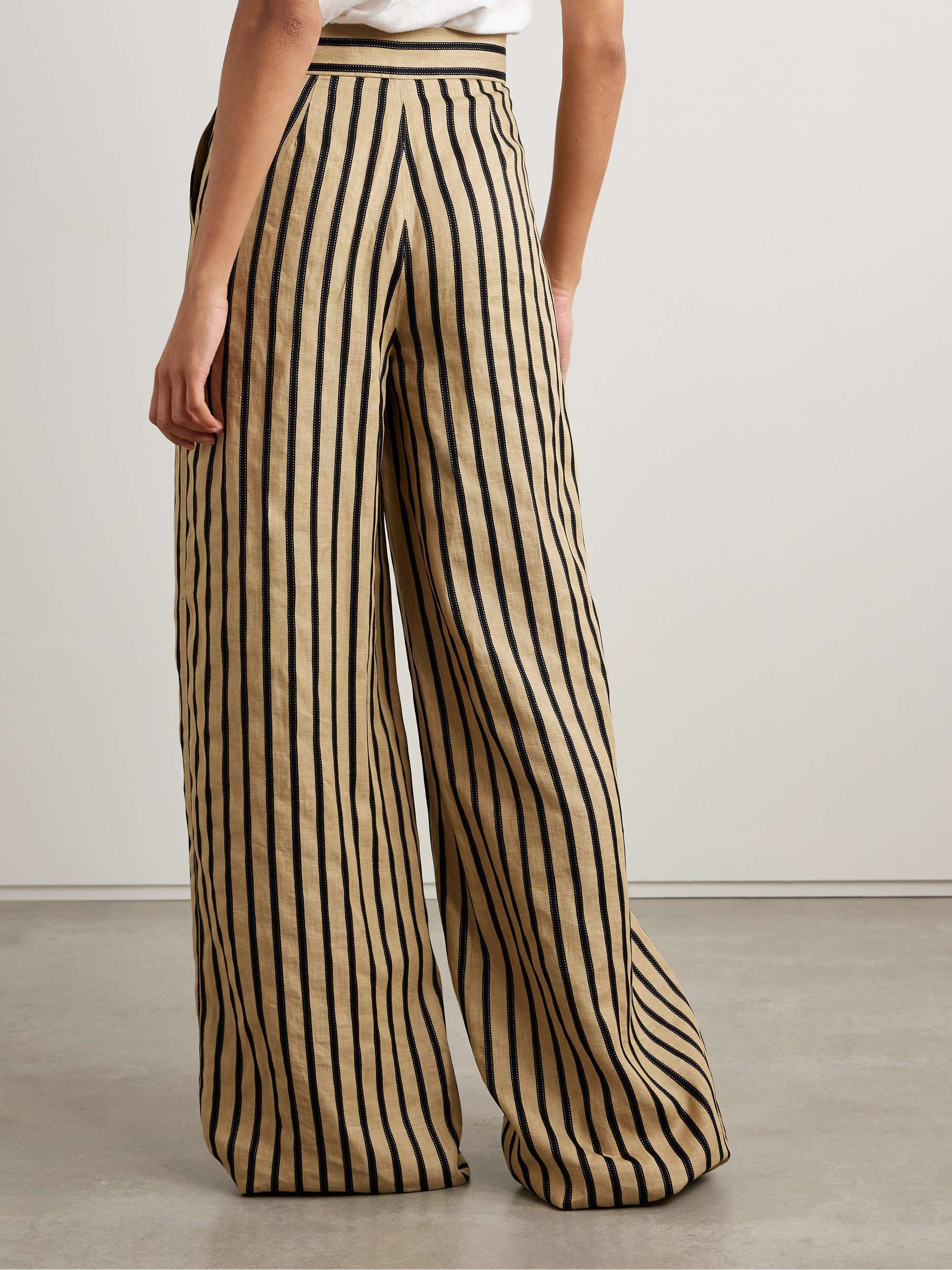 Striped linen-blend wide-leg pants view