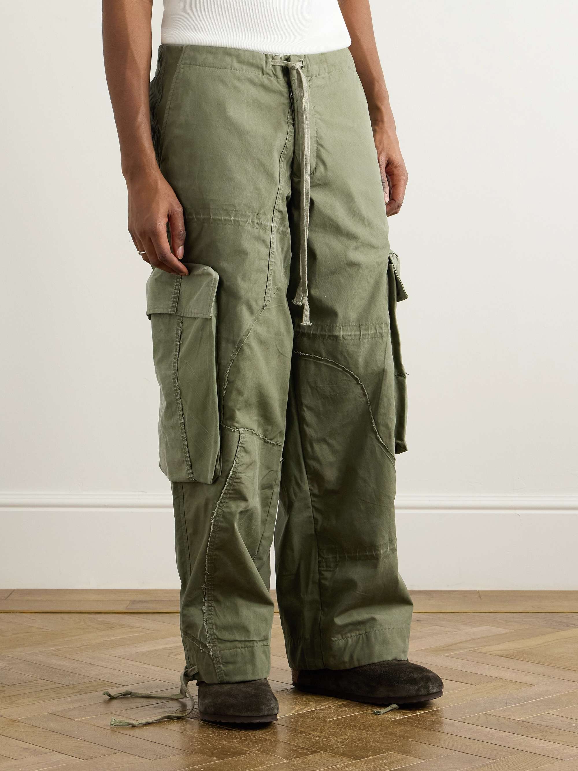 Wide-Leg Patchwork Cotton-Canvas Drawstring Cargo Trousers view