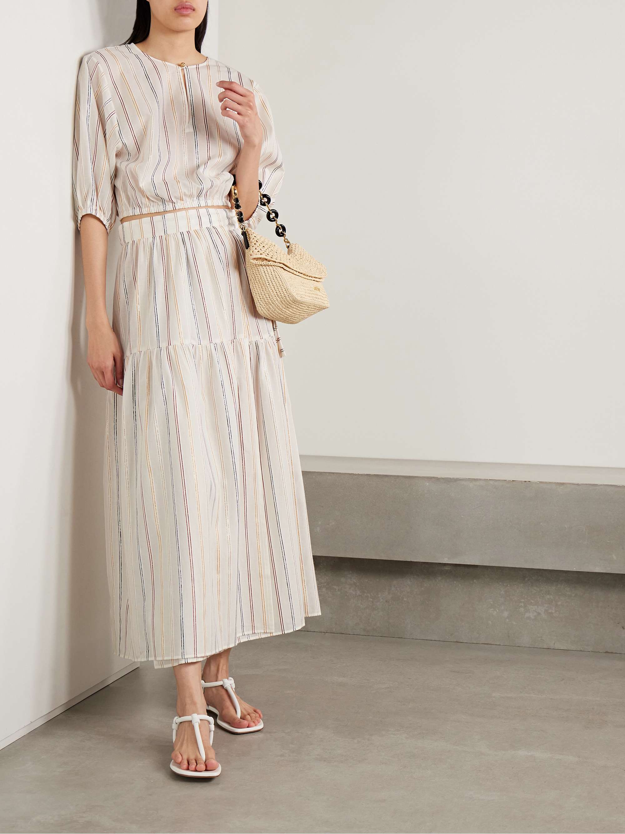 Irisée Brillante metallic striped cotton-blend voile maxi wrap skirt view