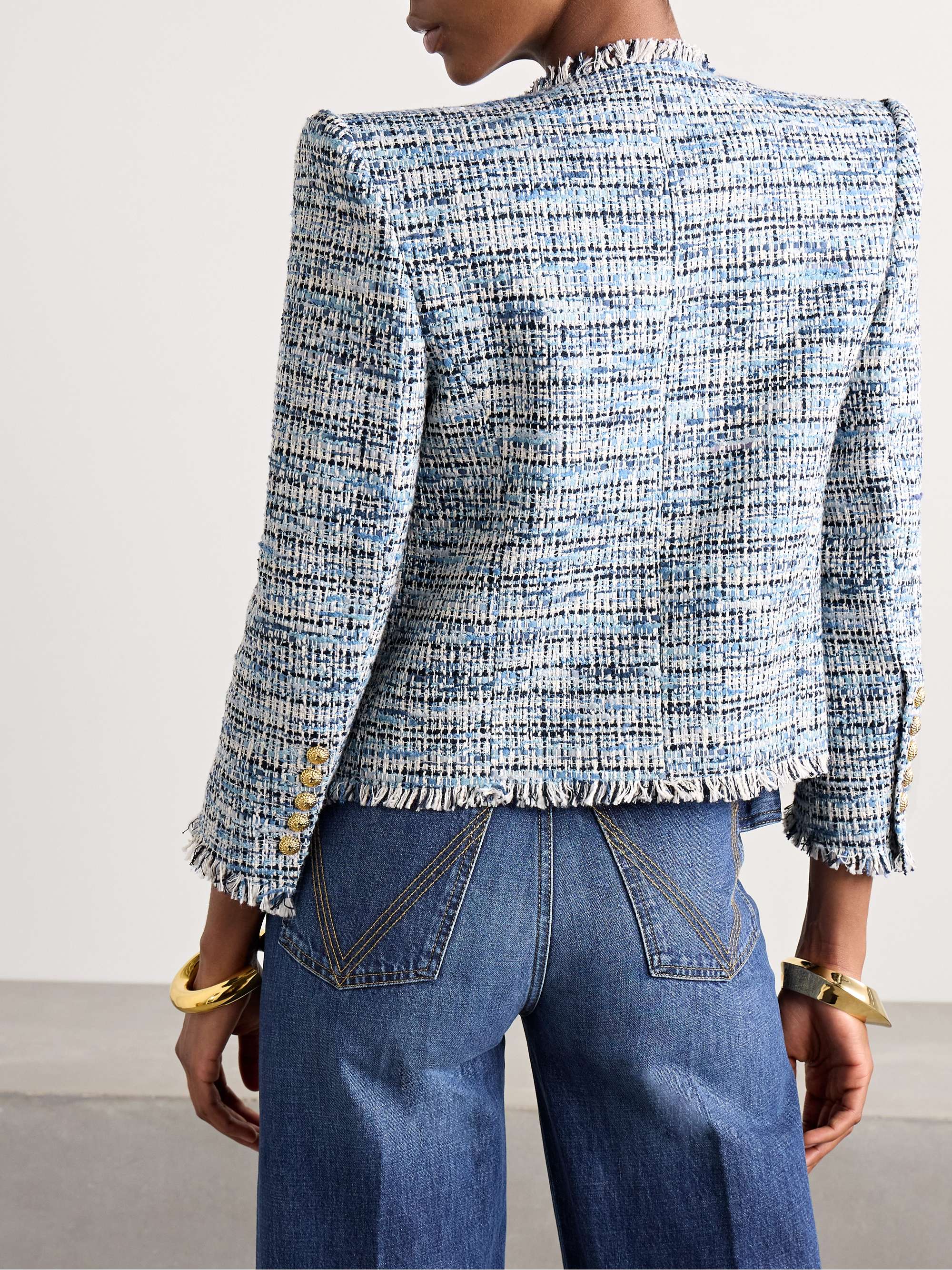 Spencer button-embellished frayed cotton-blend tweed blazer view