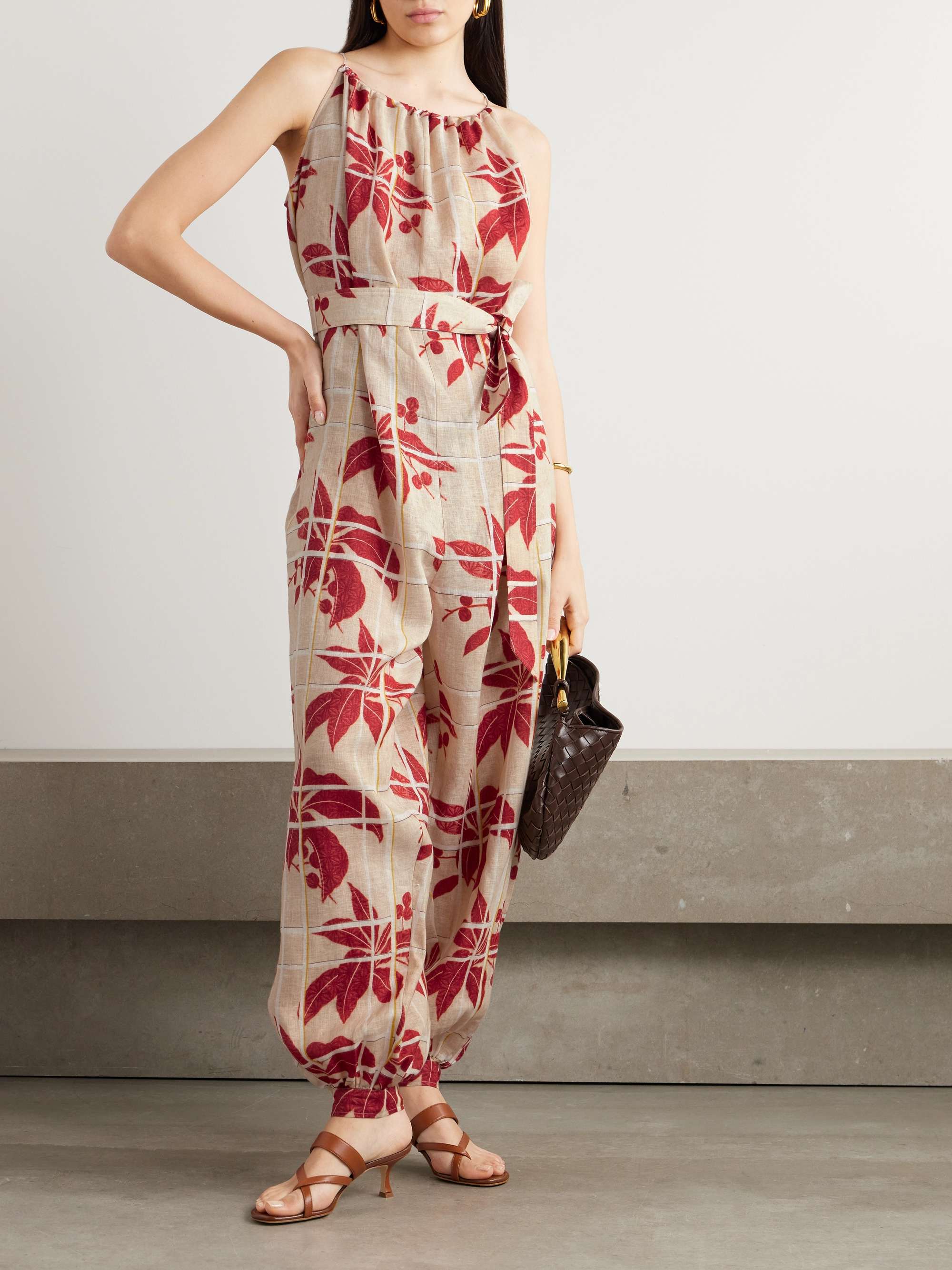 Belted printed linen jumpsuit view