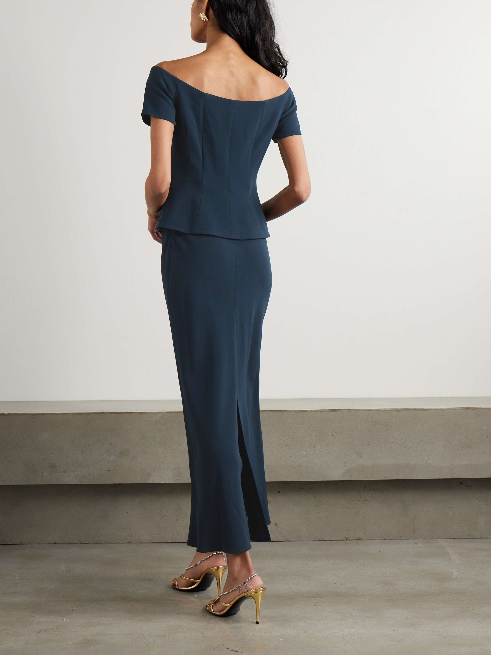 Clementine off-the-shoulder embellished cady midi dress view