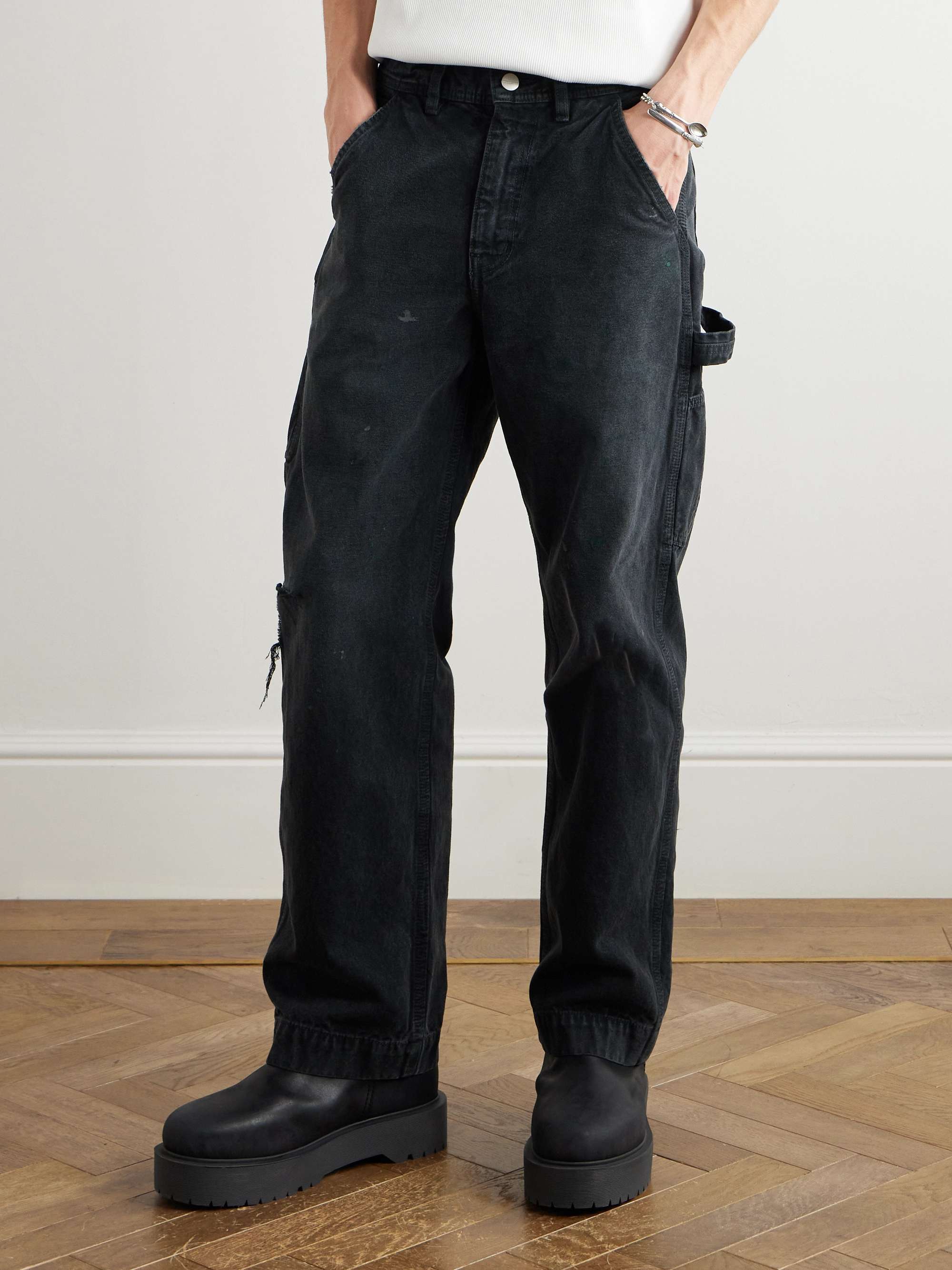 Wide-Leg Distressed Paint-Splattered Jeans view