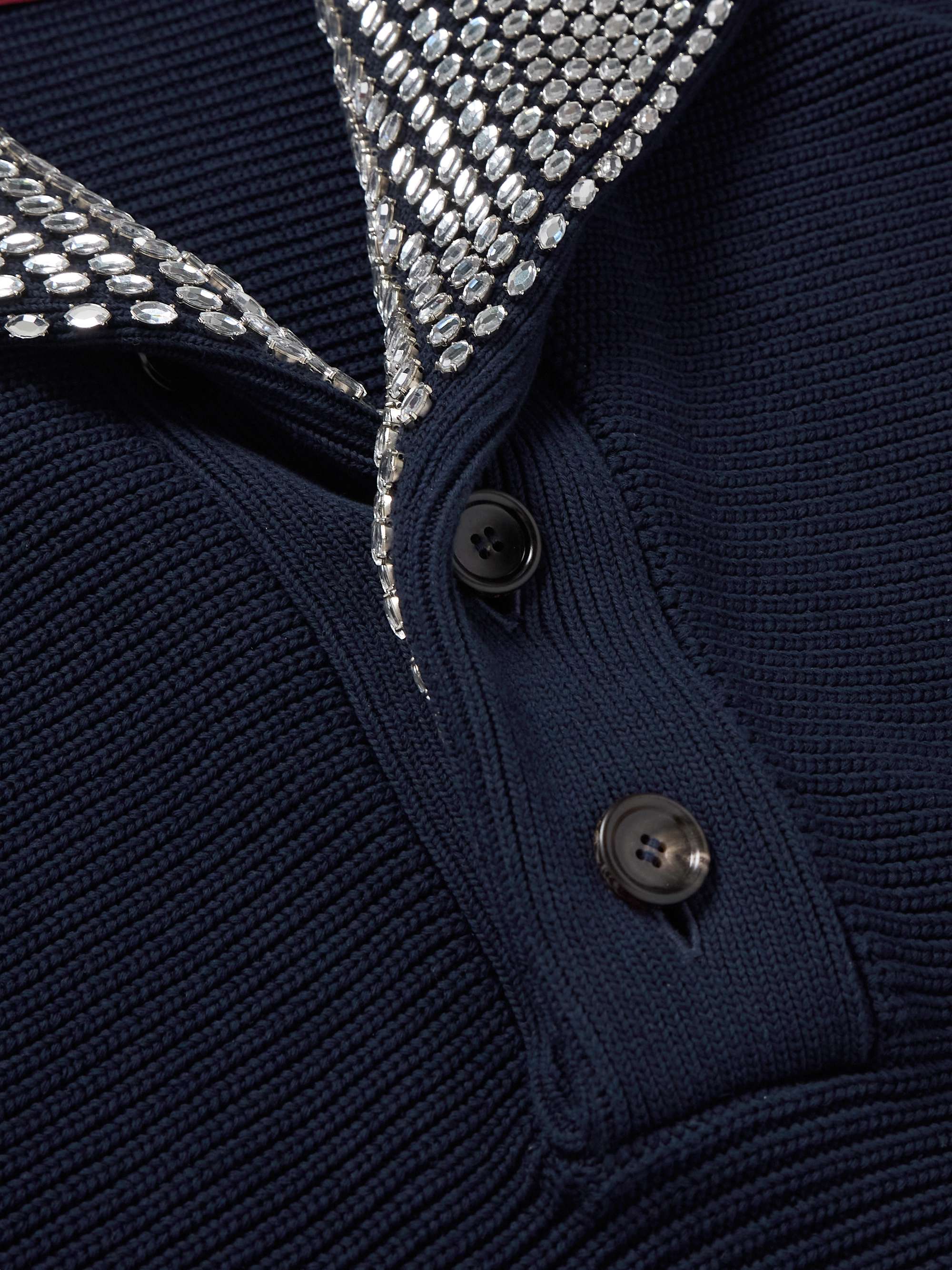 Crystal-Embellished Ribbed Cotton-Blend Sweater view