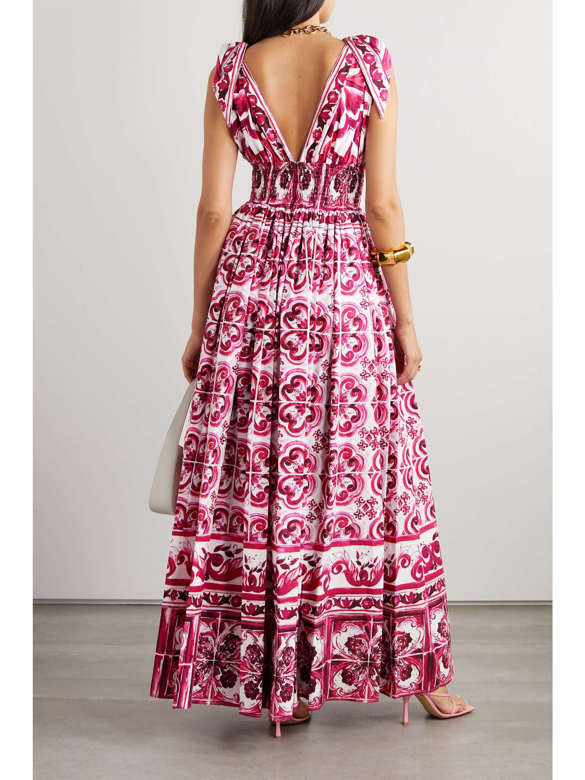 Maiolica pleated printed cotton-poplin gown view