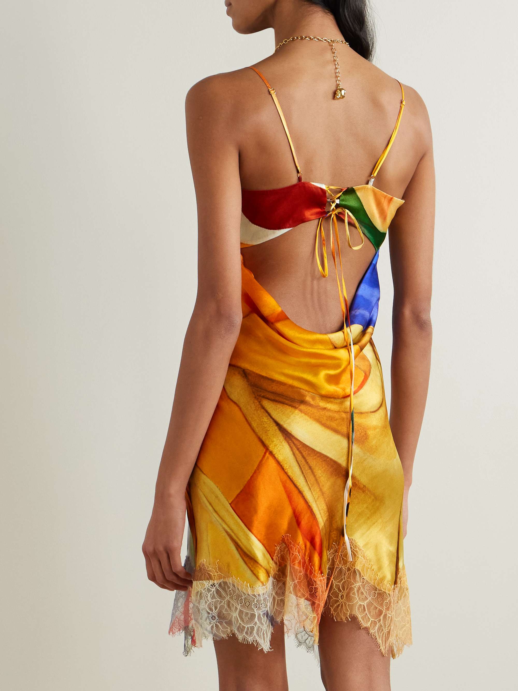 Salpicon lace-trimmed printed silk-blend satin mini dress view