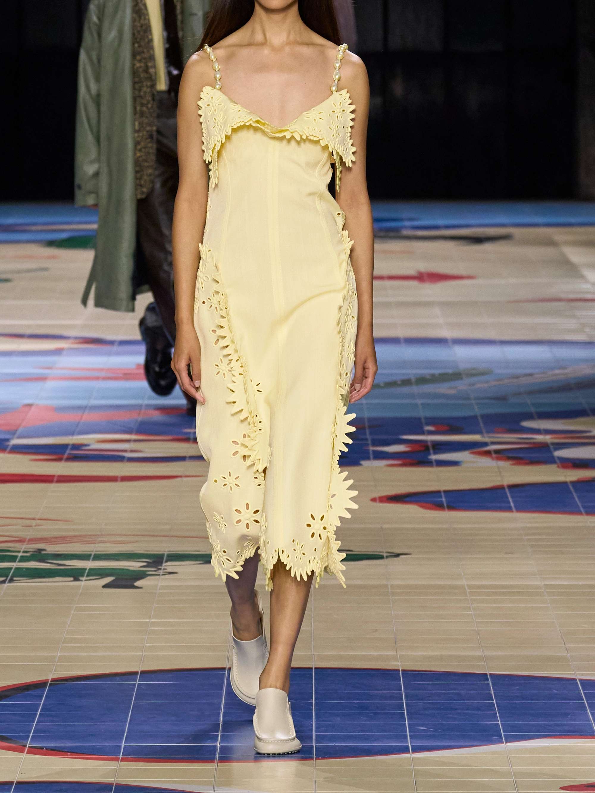 Leather-trimmed broderie anglaise midi dress view