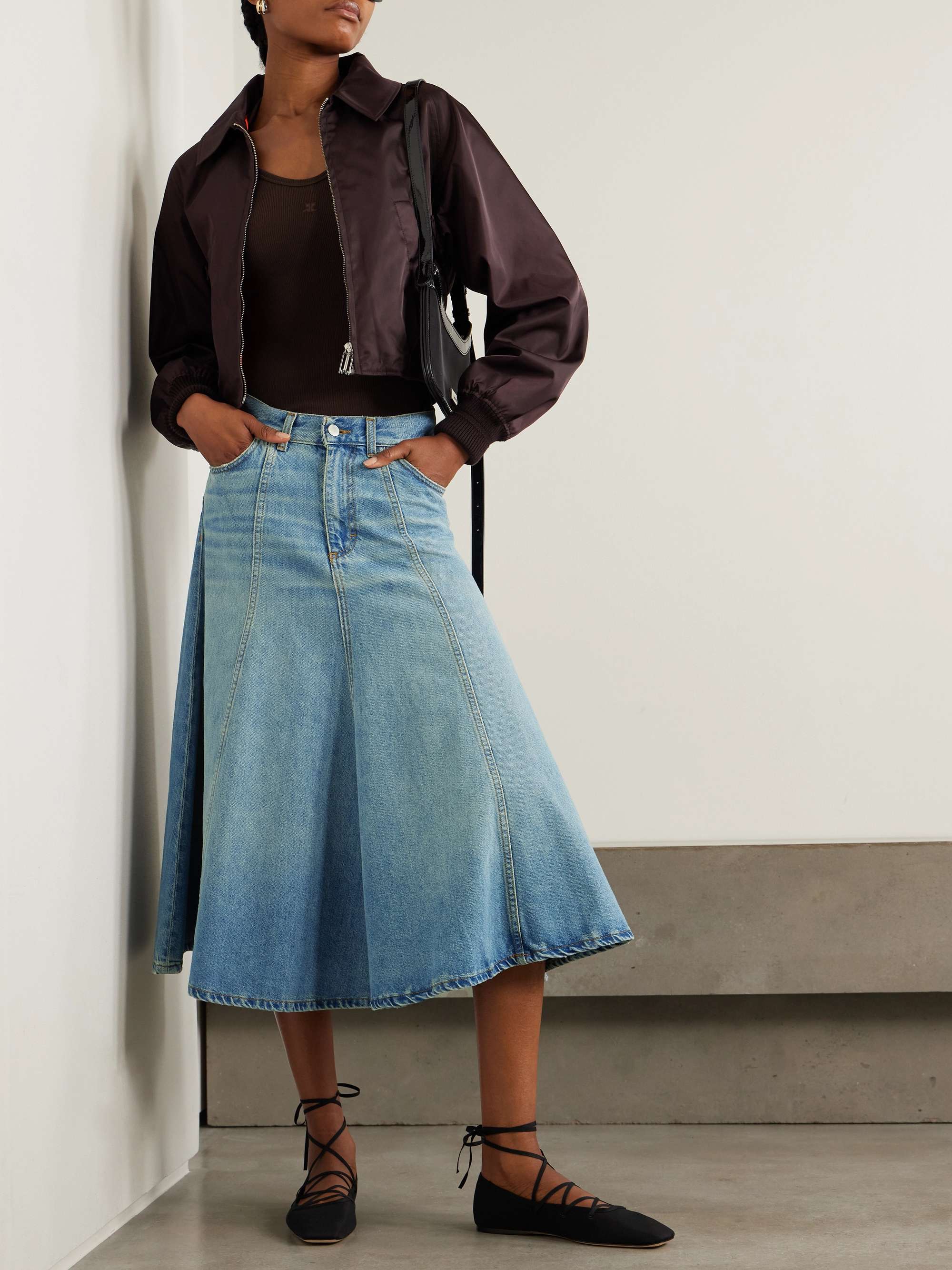 Serenity paneled denim midi skirt view
