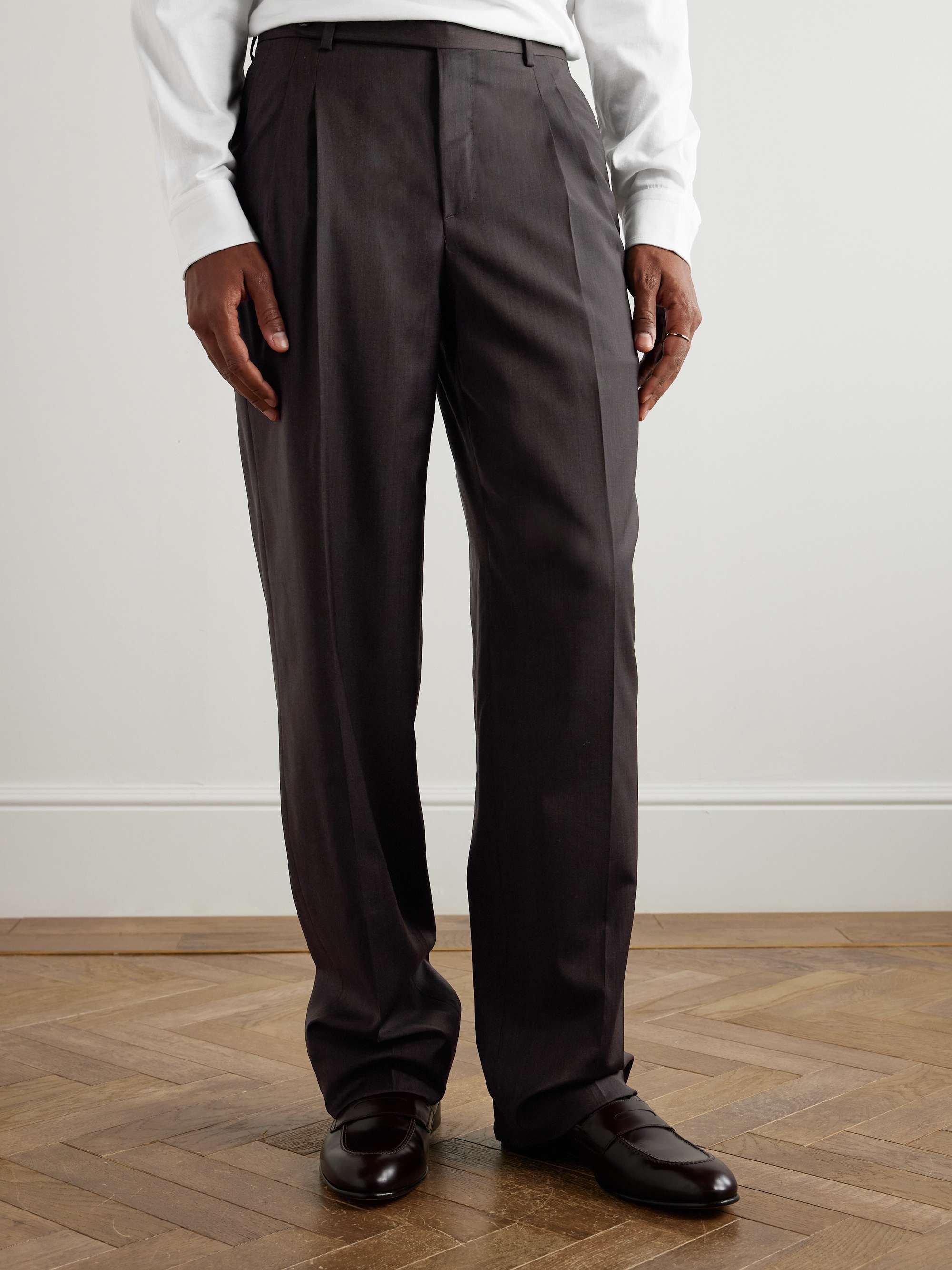 Capri Wide-Leg Pleated Wool-Blend Trousers view