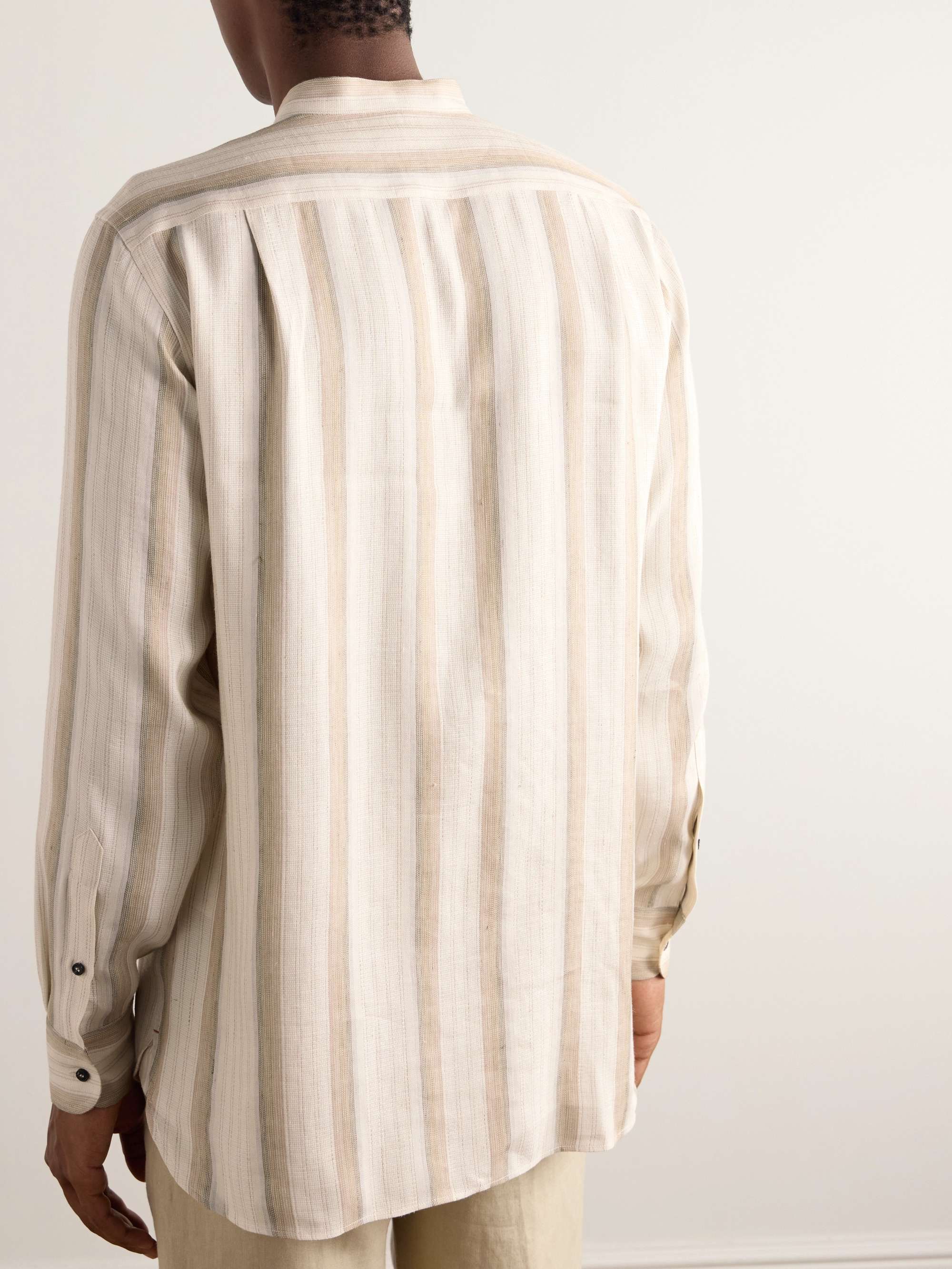 Elia Grandad-Collar Striped Linen and Silk-Blend Shirt view