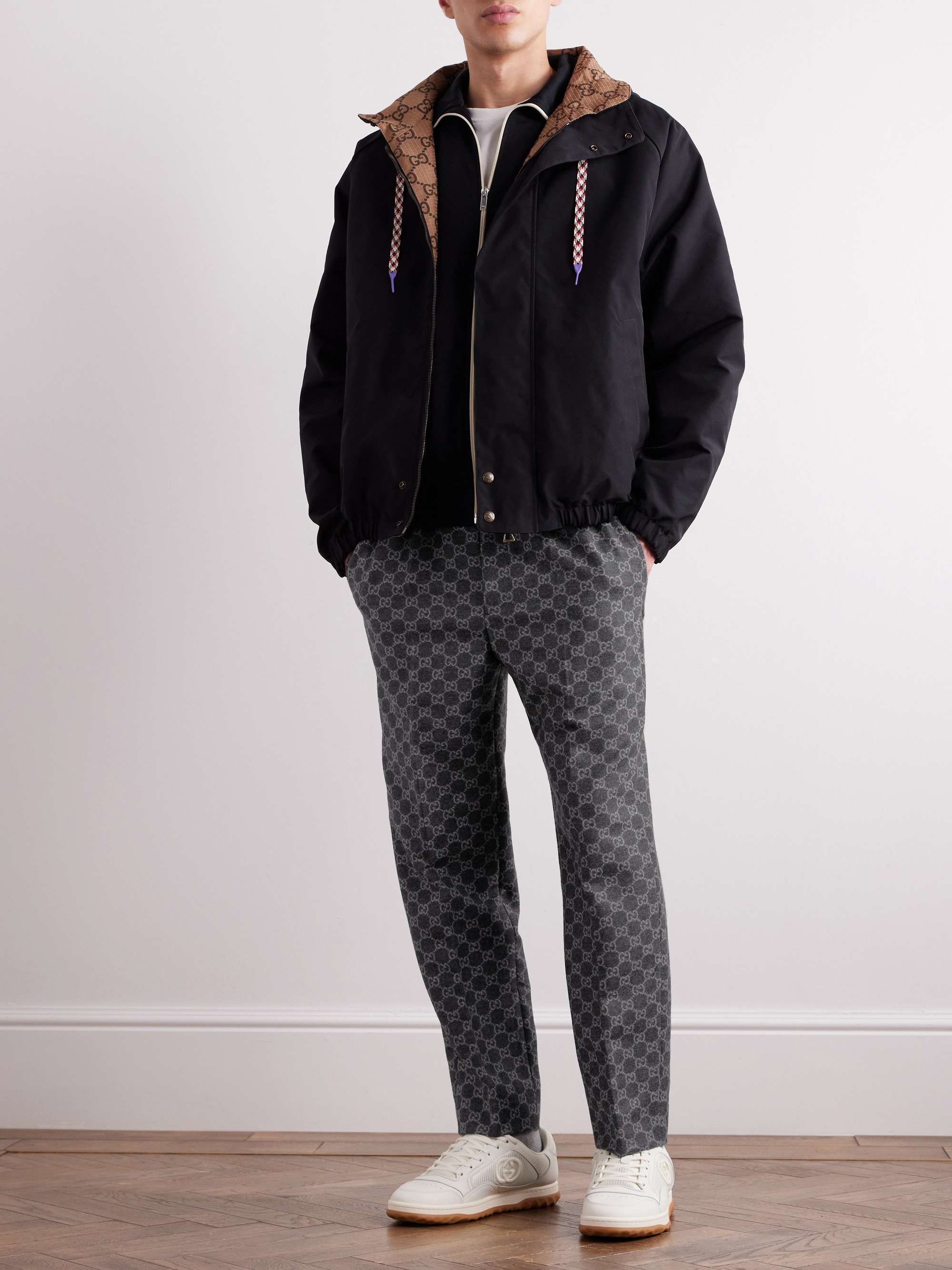 Tapered Cropped Monogrammed Wool-Flannel Trousers view