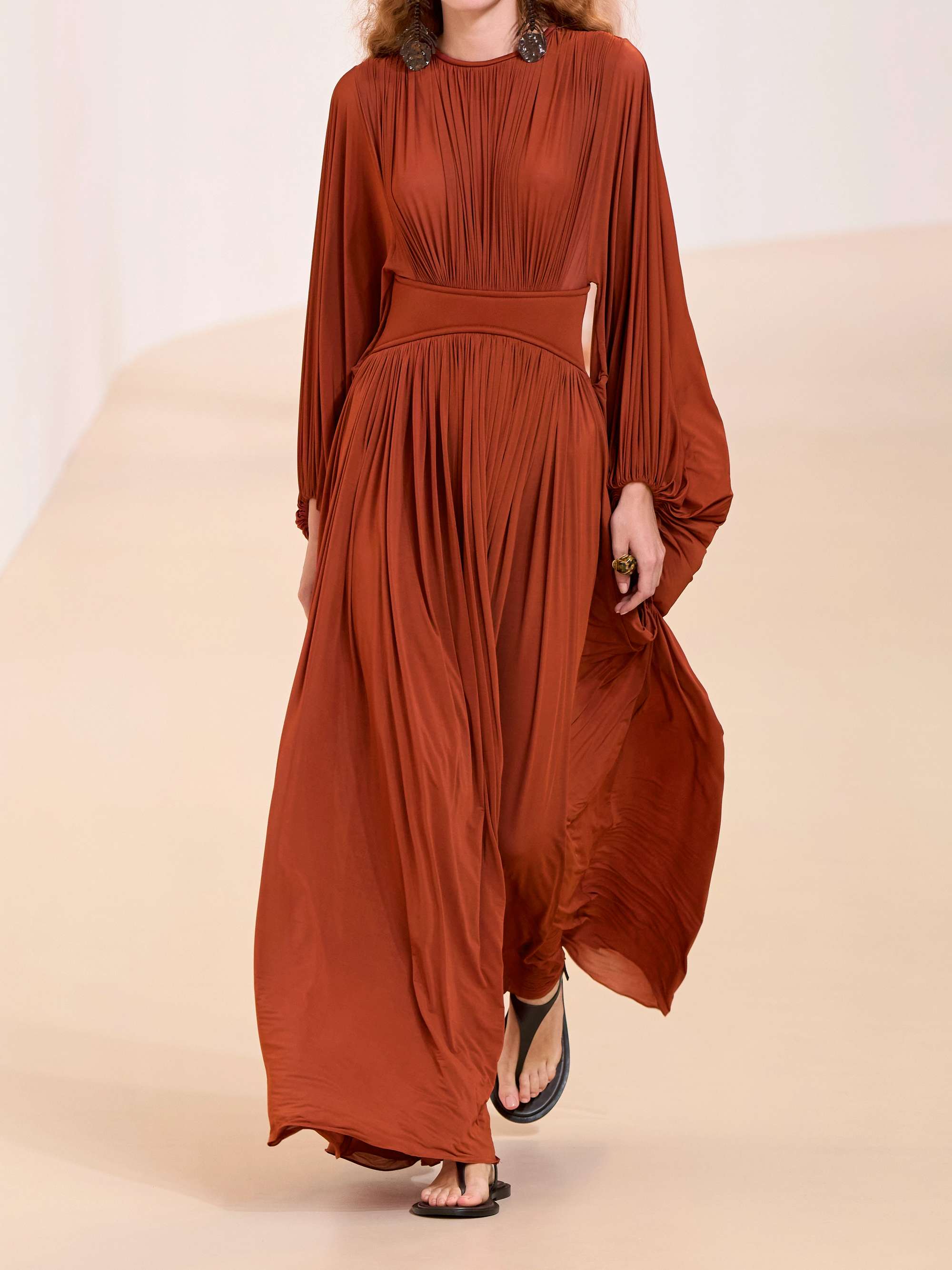 Illuminate draped pleated stretch-jersey and scuba maxi dress view