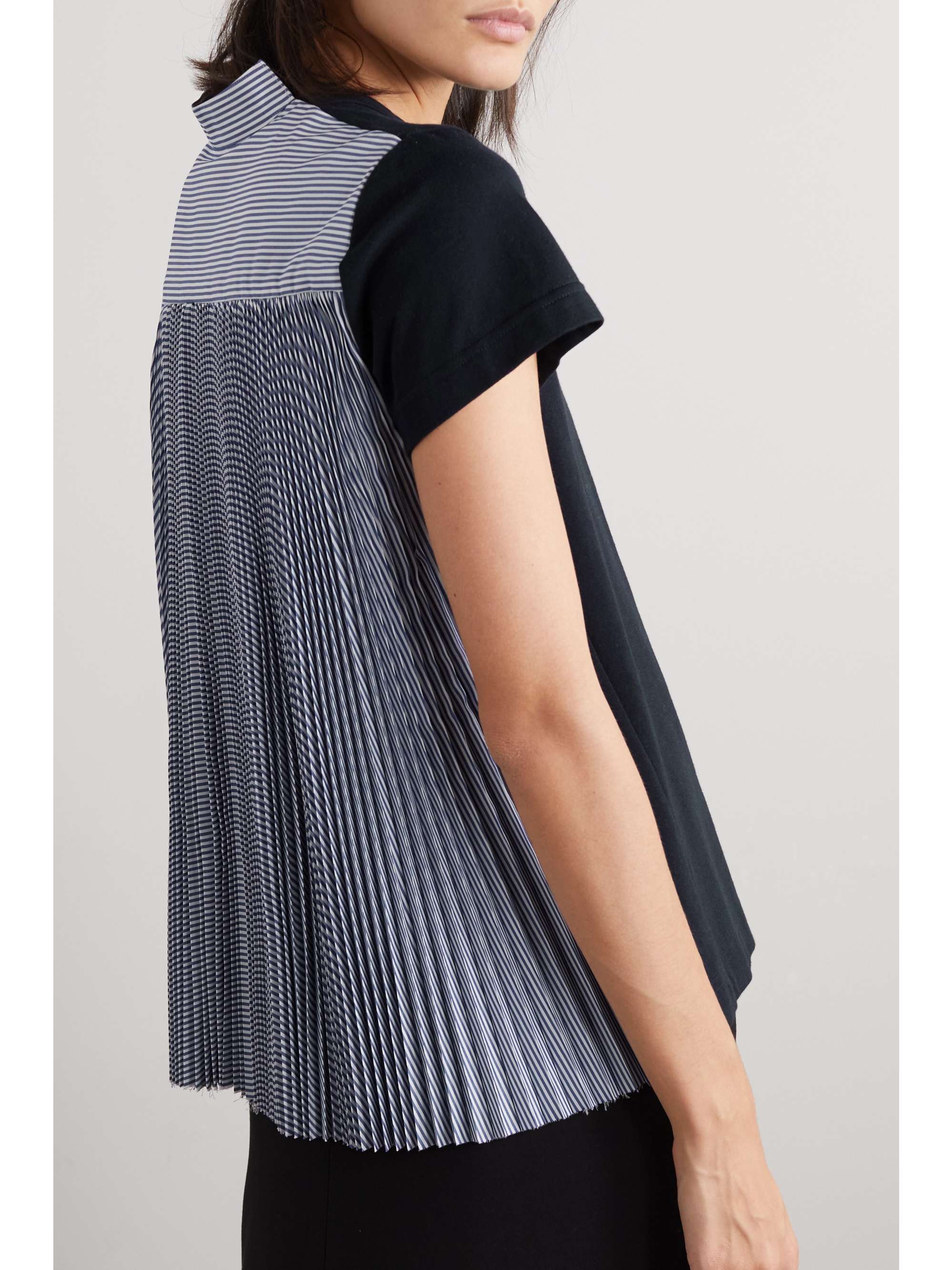 Pleated paneled cotton-jersey and striped poplin T-shirt view