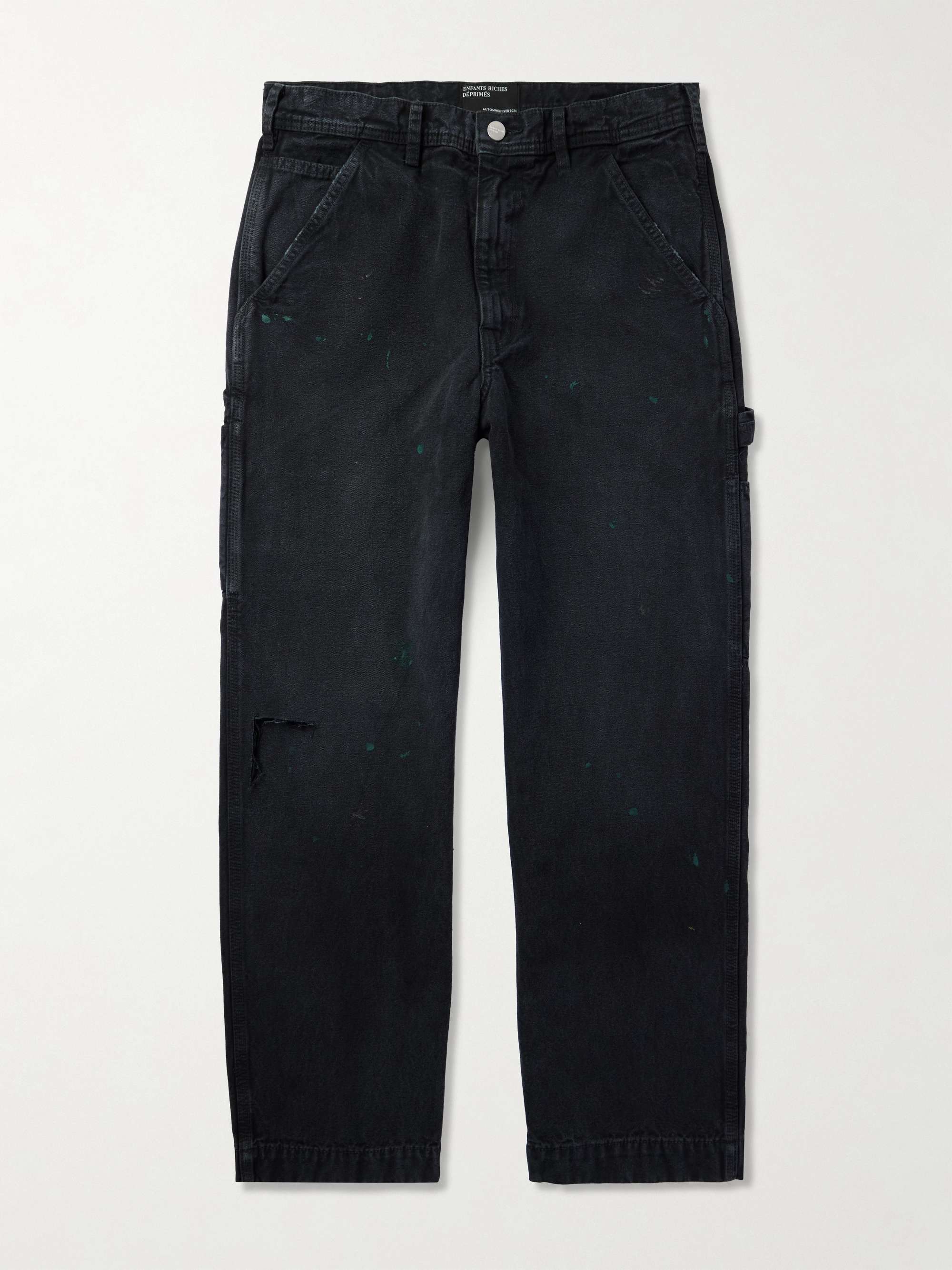 Wide-Leg Distressed Paint-Splattered Jeans hero visual