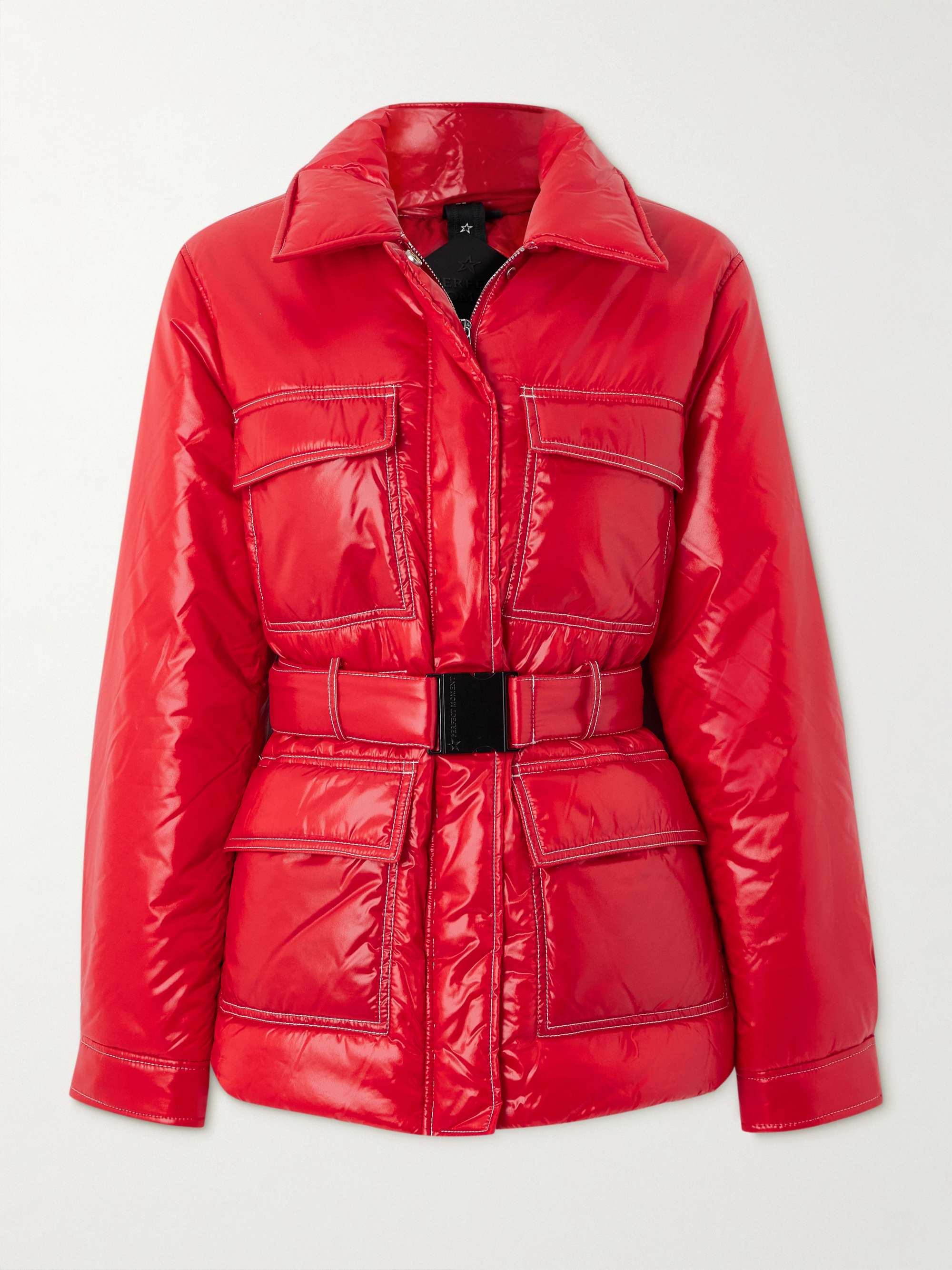 Jade belted quilted padded glossed-shell ski jacket hero visual