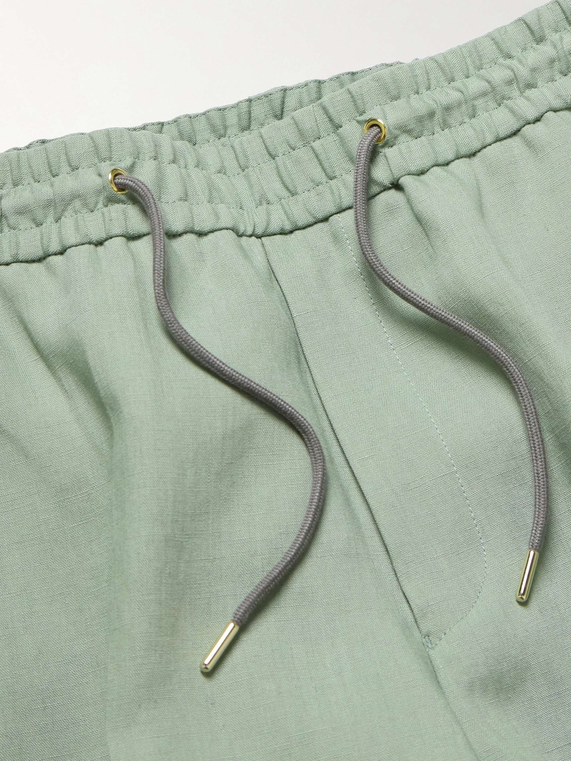 Slim-Fit Straight-Leg Linen Drawstring Trousers view