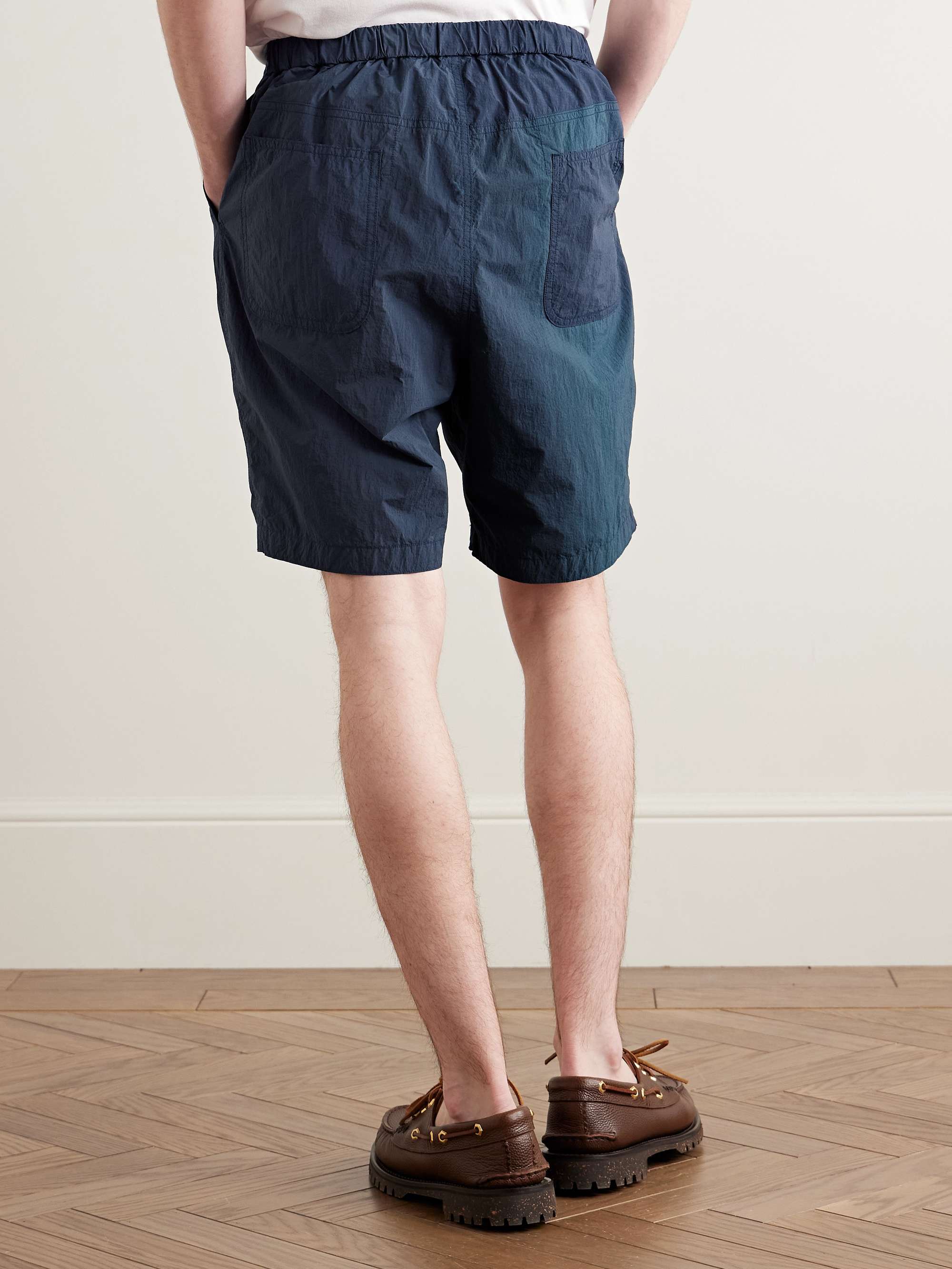 Tapered Pleated Indigo-Dyed Nylon Shorts view