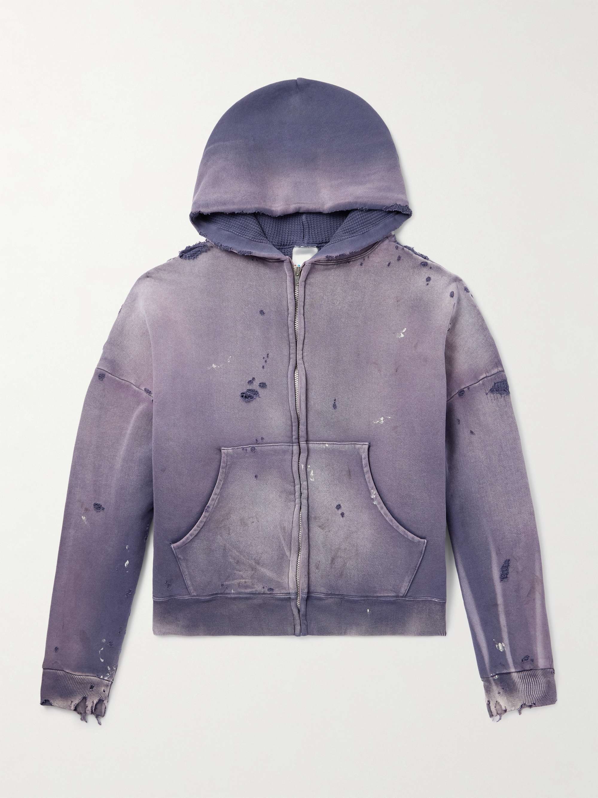 Oversized Distressed Cotton-Jersey Zip-Up Hoodie hero visual